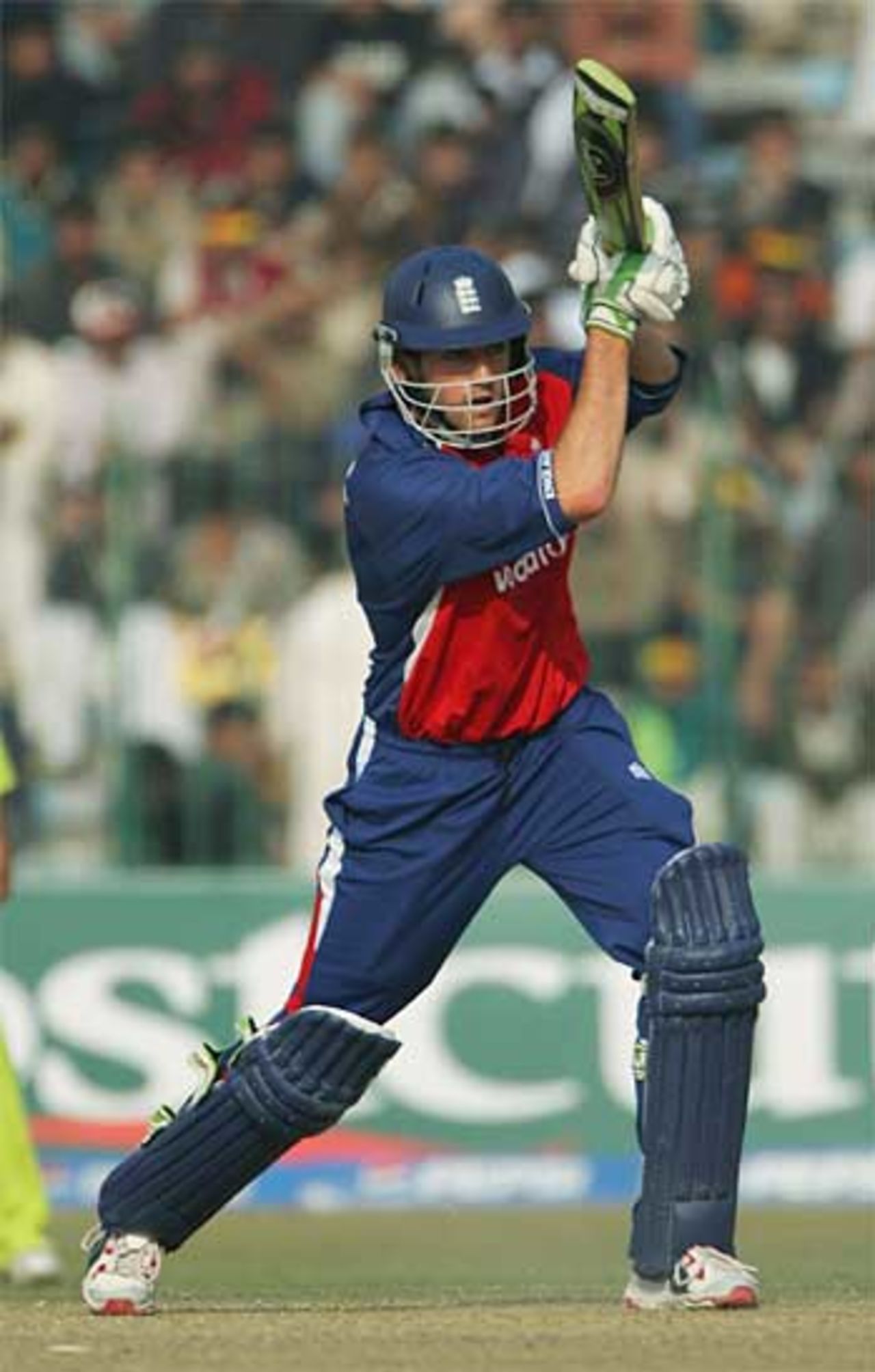 Liam Plunkett drives on his way to fifty, Pakistan v England, 2nd ODI, Lahore, December 12, 2005