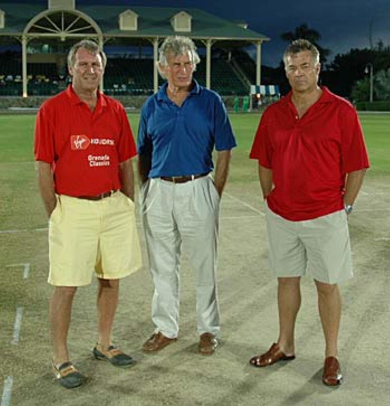 John Lever, John Snow and Neal Radford at the Antigua Independence Festival, Stanford Oval, November 2005