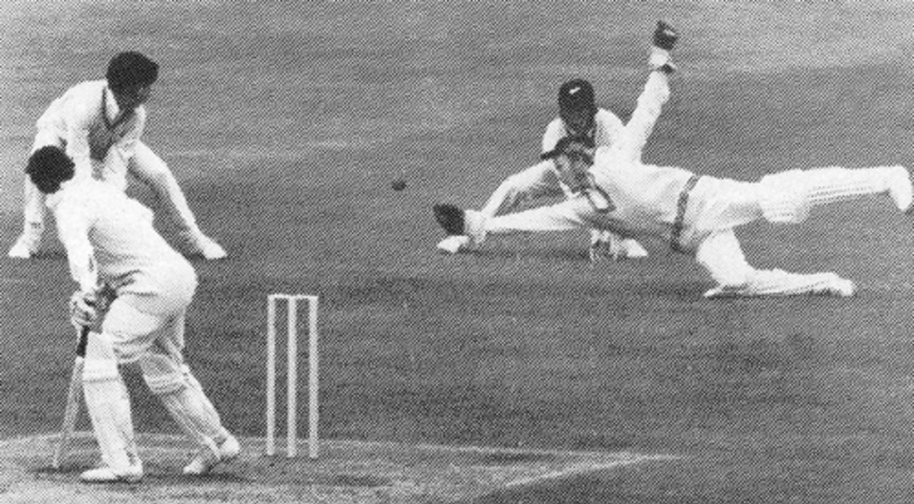 Ken Wadsworth just fails to cling on to a Geoff Boycott edge, England v New Zealand, Trent Bridge, June 1973 