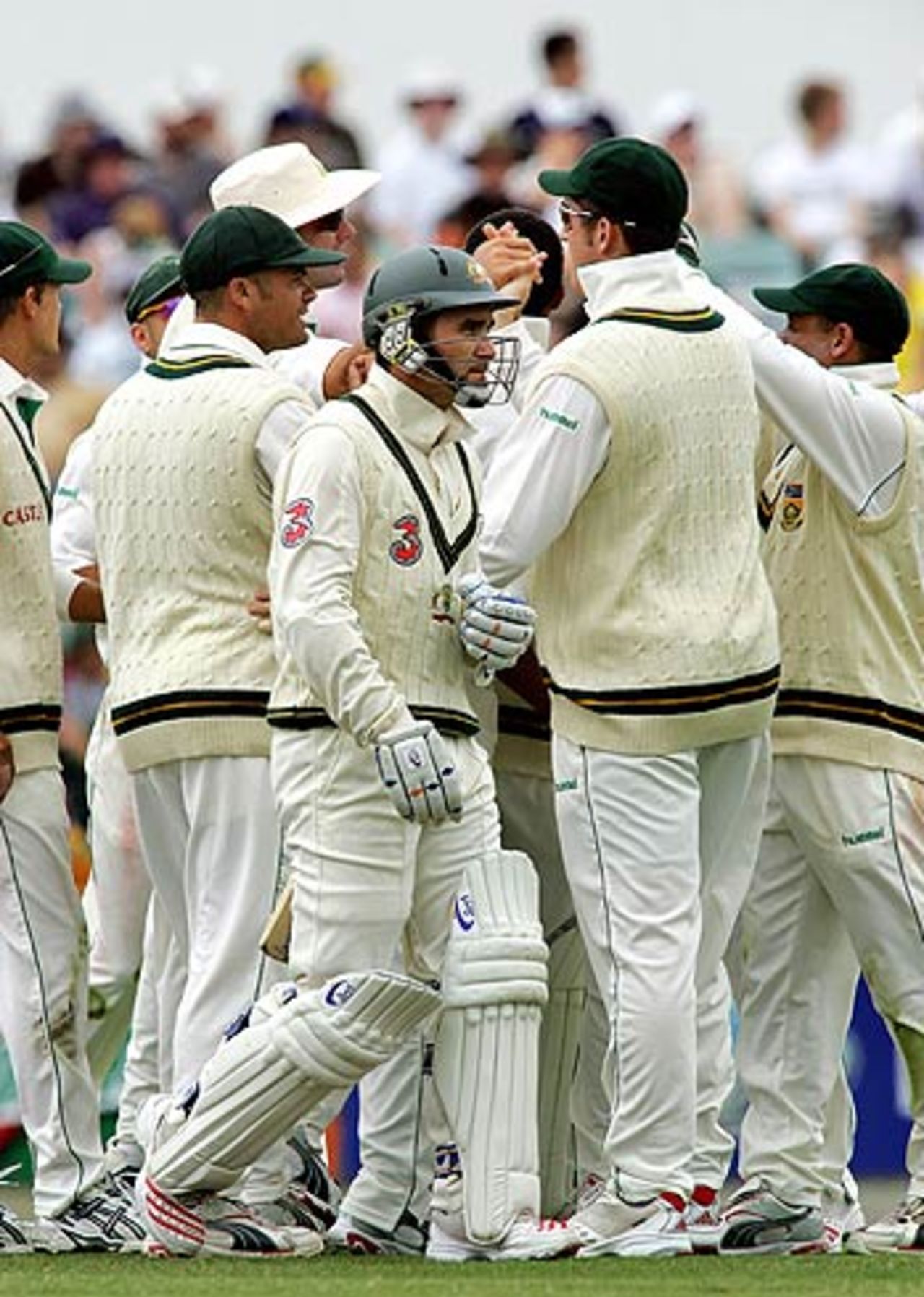 Justin Langer trudges off for 37, Australia v South Africa, 1st Test, Perth, 1st day, December 16, 2005
