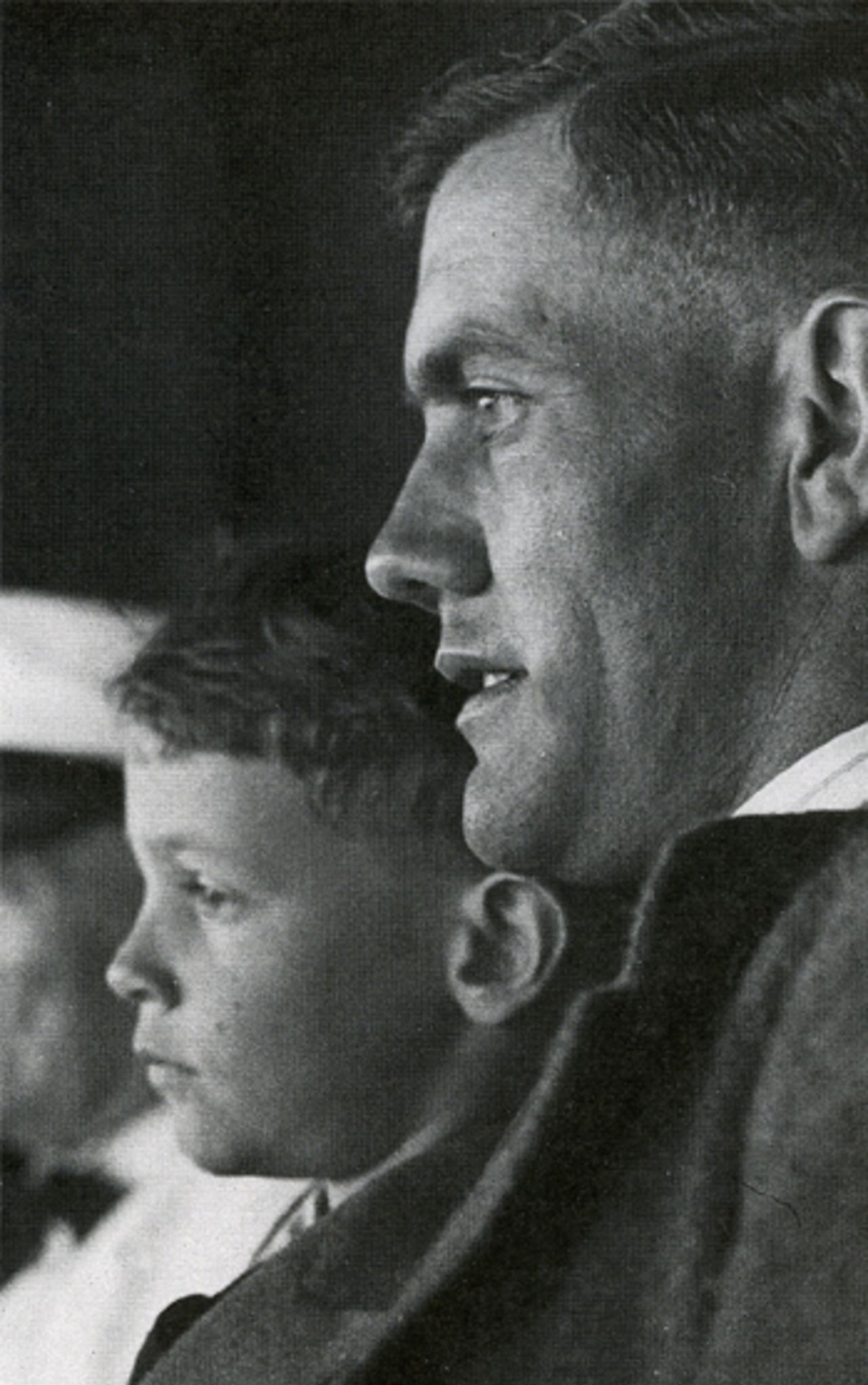 Alec Bedser sits alongside John Bradman, the Don's son, during the 1946-47 tour of Australia