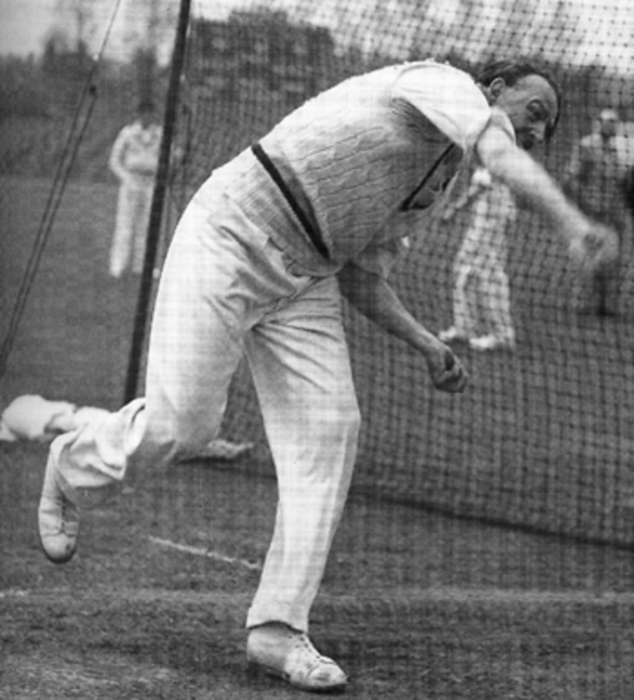 Bob Appleyard in the pre-season nets with Yorkshire, 1954