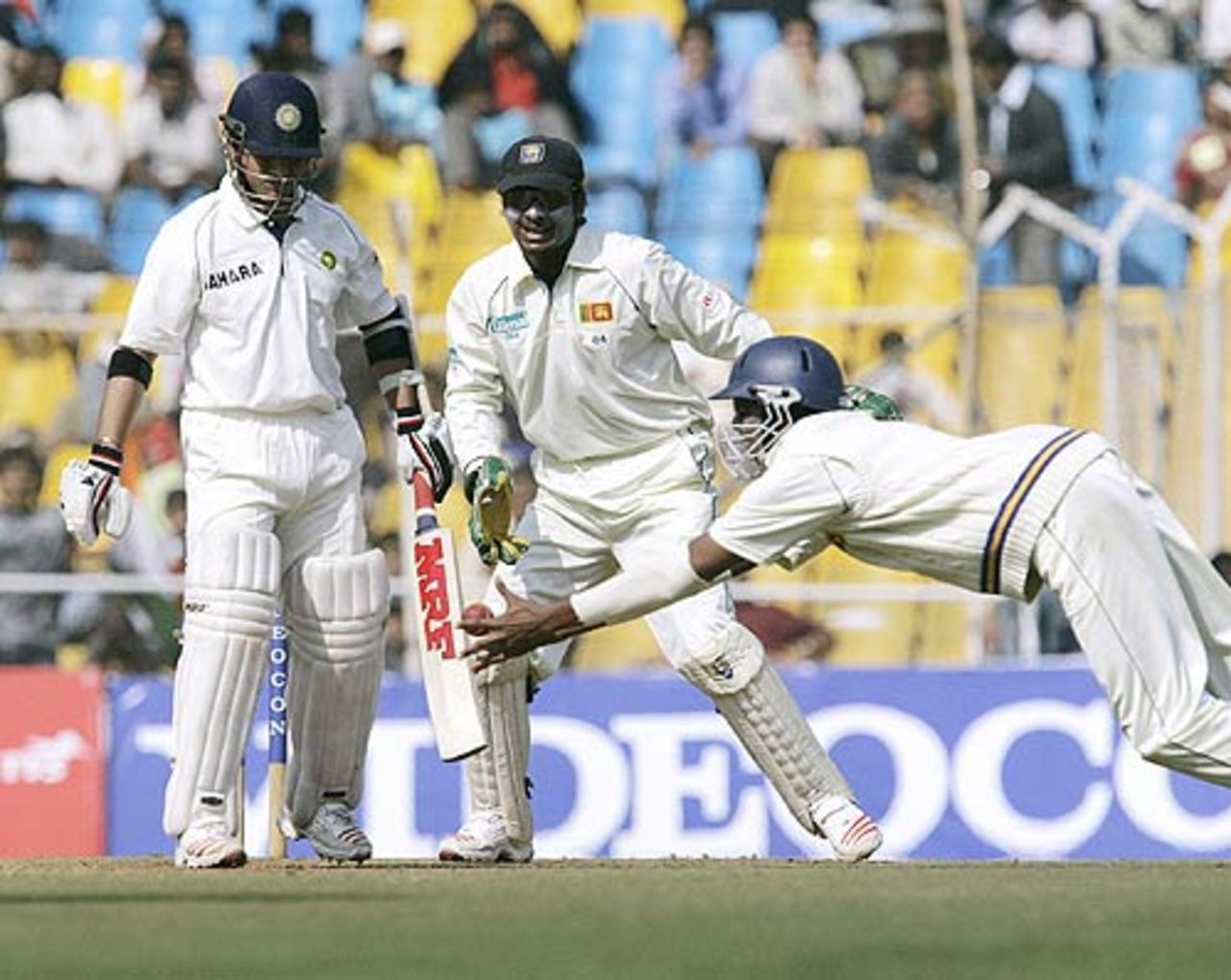 Jehan Mubarak took a good catch to send back Sachin Tendulkar, India v Sri Lanka, 3rd Test, Ahmedabad, 1st day, December 18, 2005