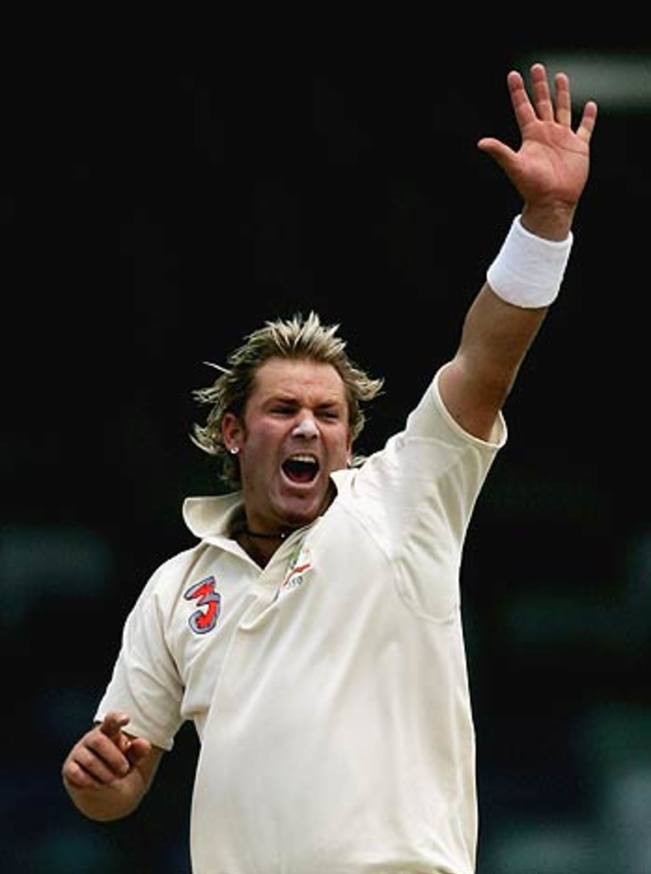 Shane Warne celebrates the wicket of Ashwell Prince as Australia sieze the initiative, Australia v South Africa, 1st Test, Perth, 4th day, December 20, 2005