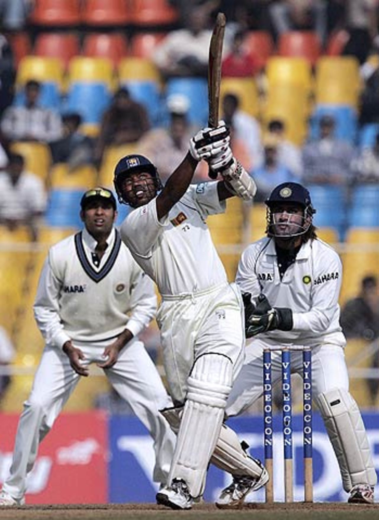 Malinga Bandara clubs a six as Sri Lanka avert the follow-on, India v Sri Lanka, 3rd Test, Ahmedabad, December 20, 2005