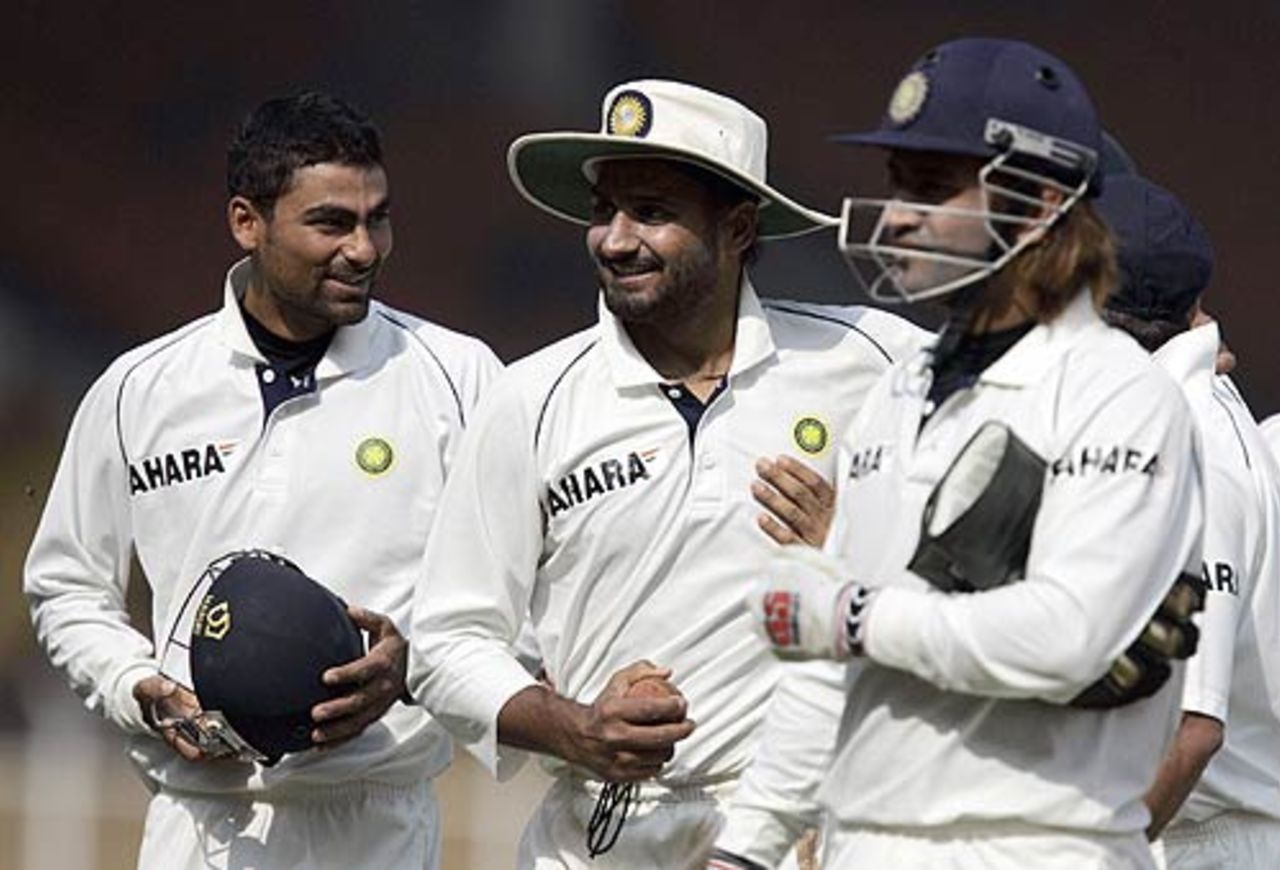 Harbhajan Singh leads India off the field after producing a stunning spell, India v Sri Lanka, 3rd Test, Ahmedabad, December 20, 2005