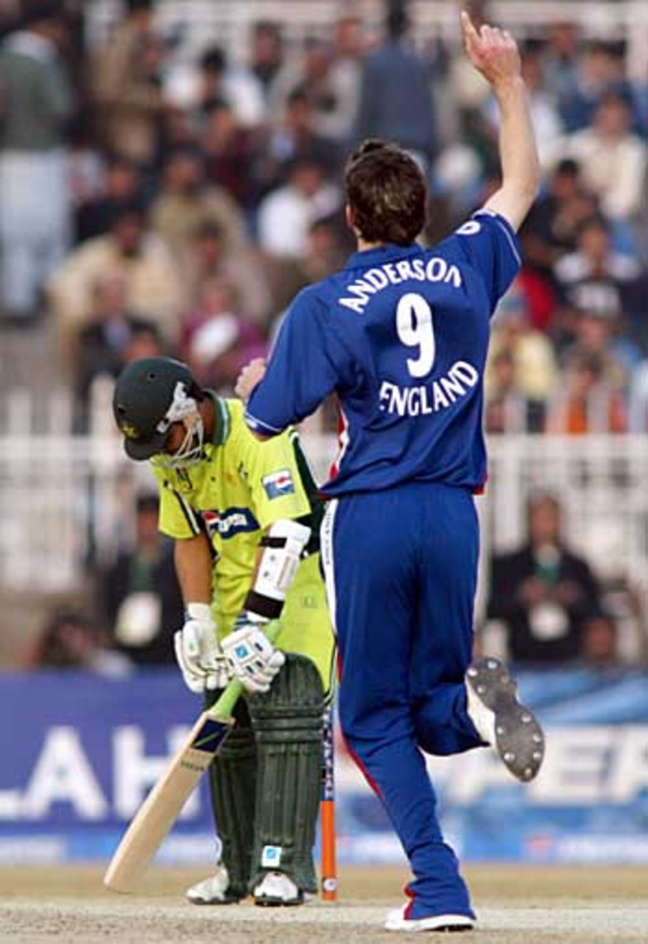 James Anderson celebrates the wicket of Kamran Akmal, 5th ODI, Rawalpindi, December 21, 2005