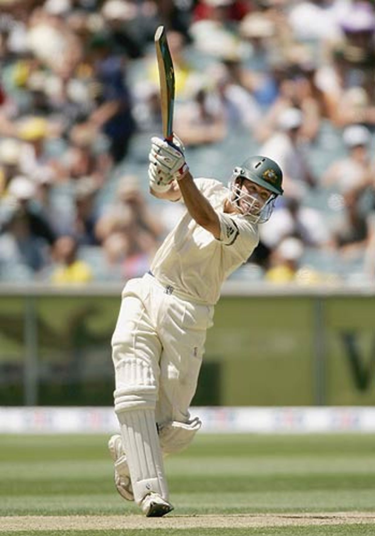 Michael Hussey powers it through cover, Australia v South Africa, 2nd Test, Melbourne, 2nd day, December 27, 2005