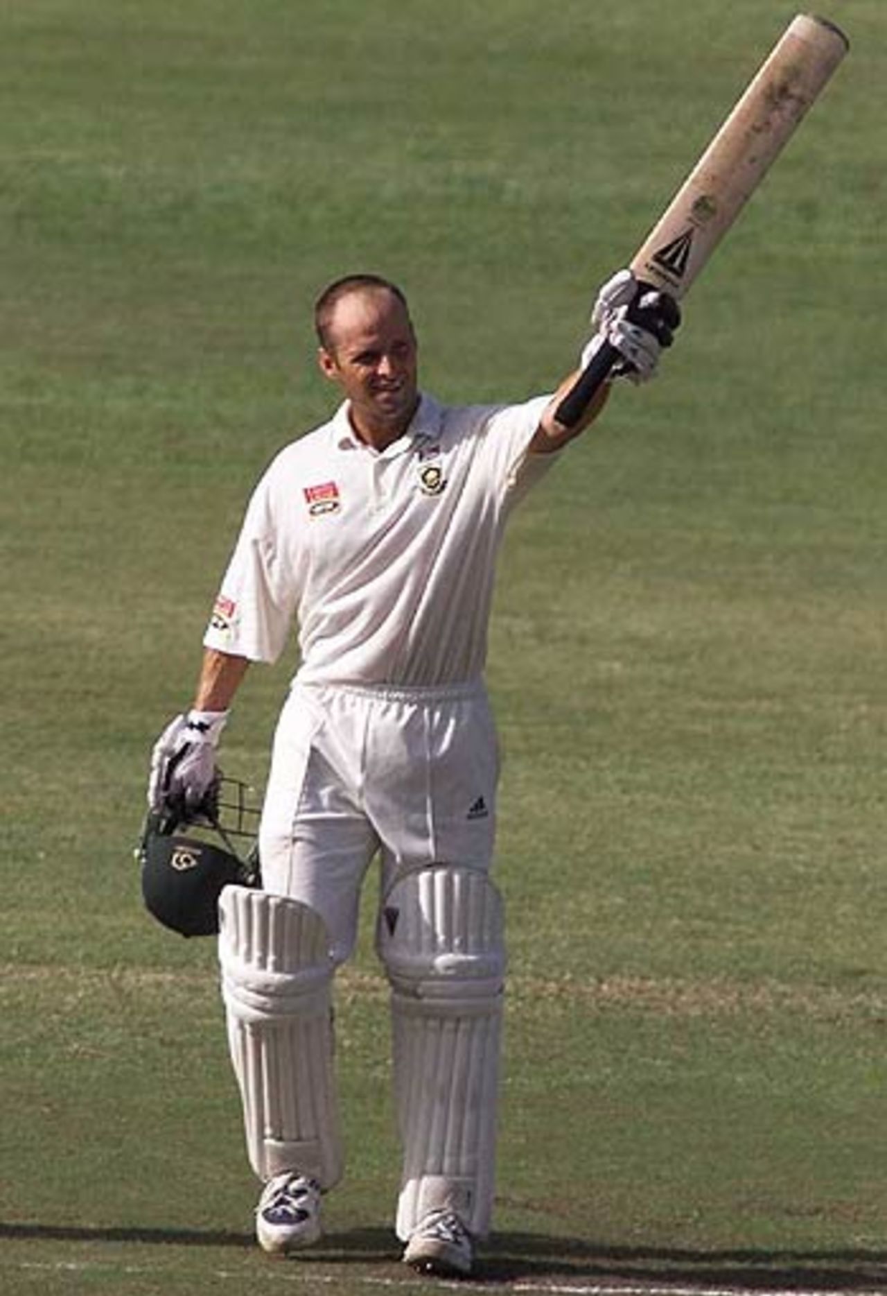 Gary Kirsten celebrates his match-saving hundred, South Africa v Enlgand, Durban, December 29, 1999