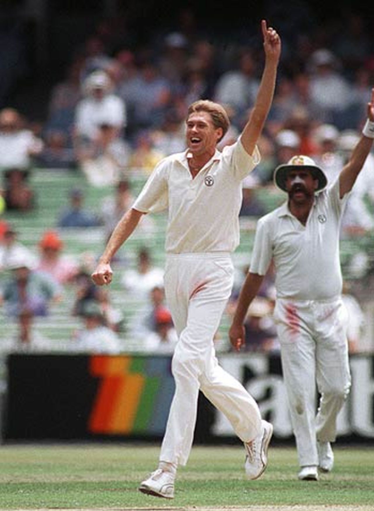 Bruce Reid celebrates a wicket against India, Australia v India, Melbourne, December 30, 1991