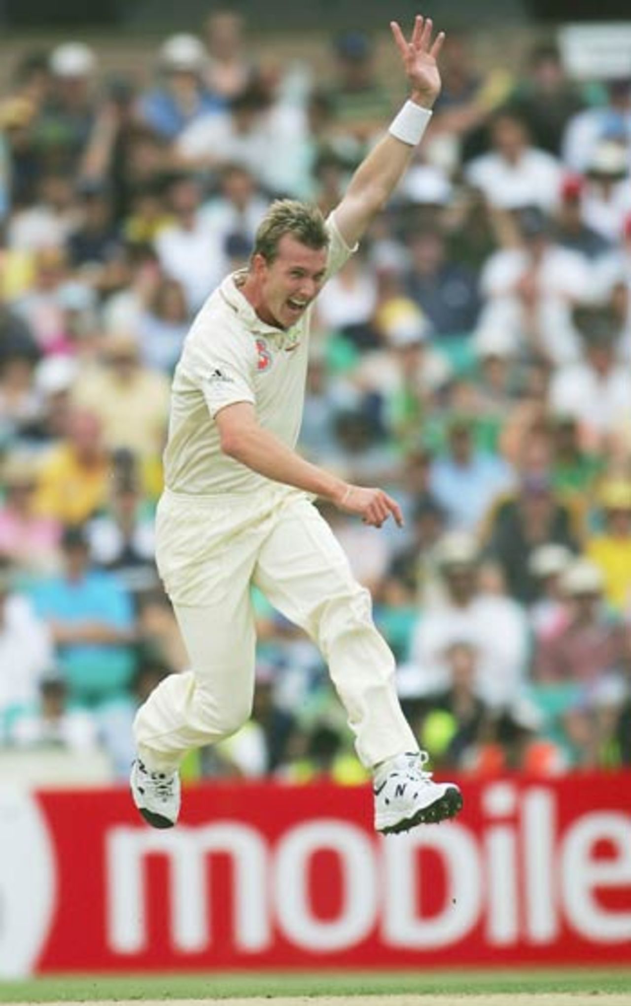 Brett Lee is delighted with the wicket of AB de Villiers, Australia v South Africa, 3rd Test, Sydney, 1st day, January 2, 2006
