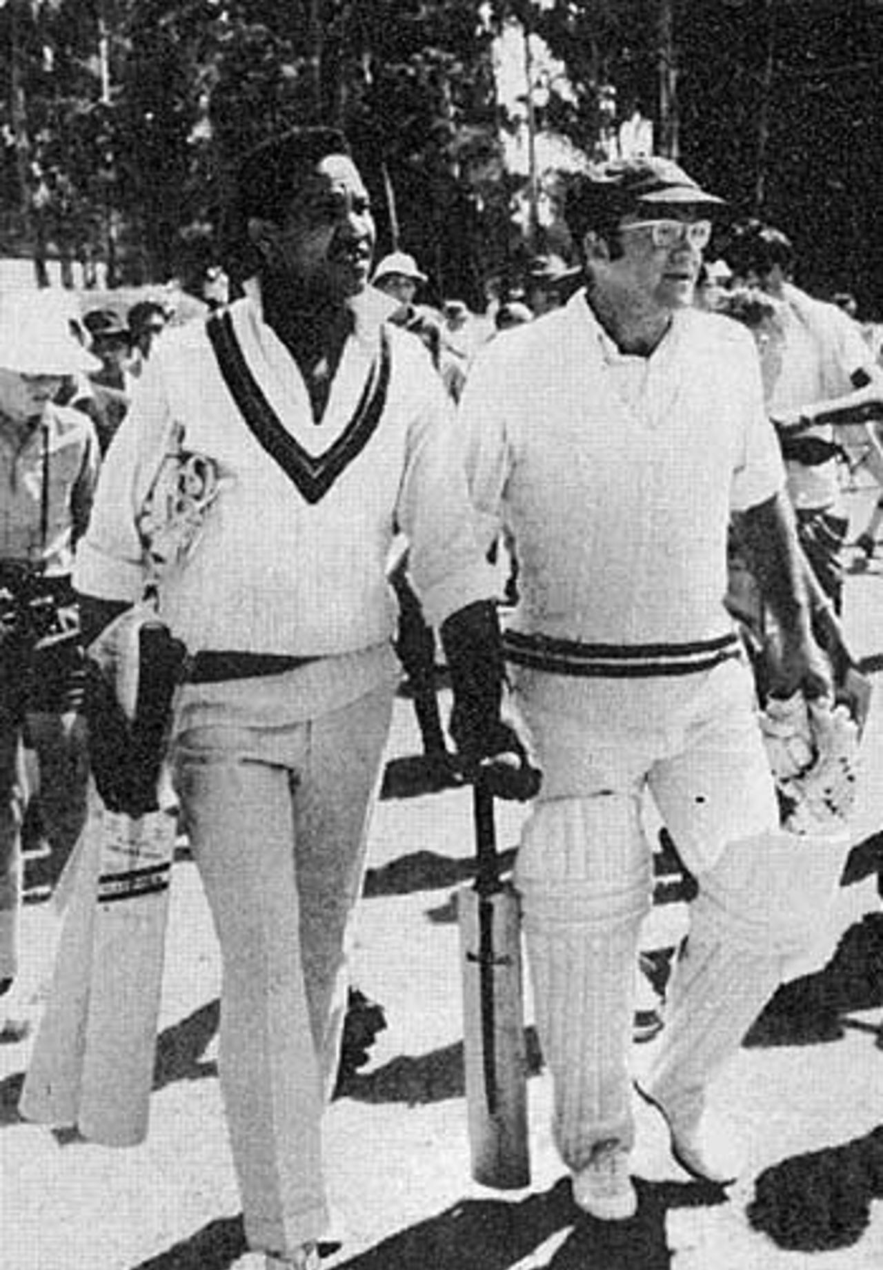 Garry Sobers with Eddie Barlow during his controversial appearance in a double-wicket competition in Rhodesia, September 1970
