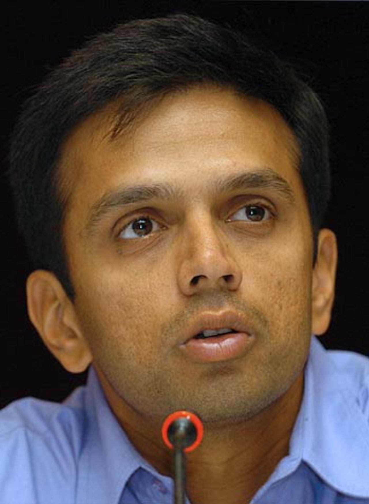 Rahul Dravid addresses the media prior to departure for Pakistan