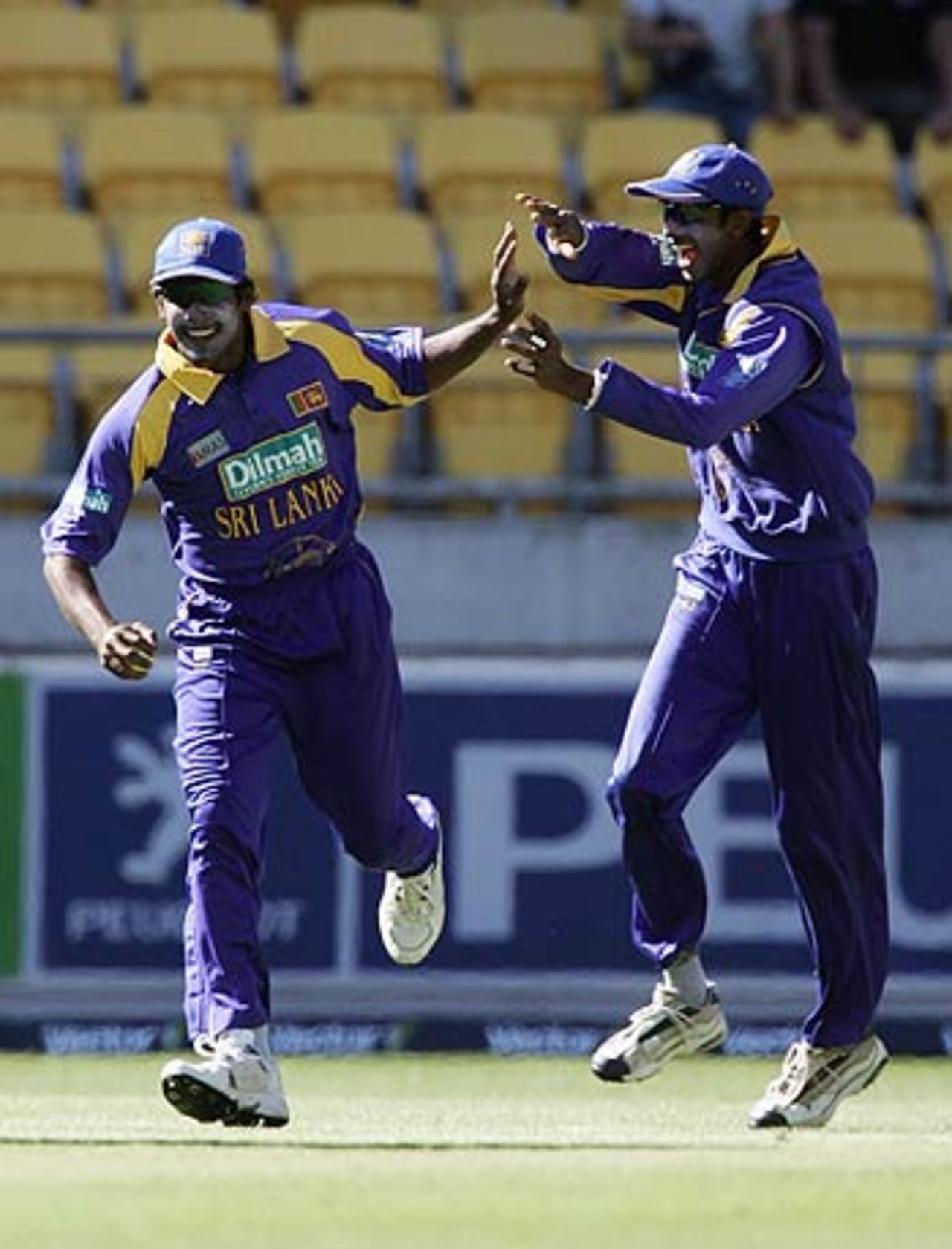 Chaminda Vaas and Jehan Mubarak celebrate a wicket, Sri Lanka in New Zealand, 2005-06