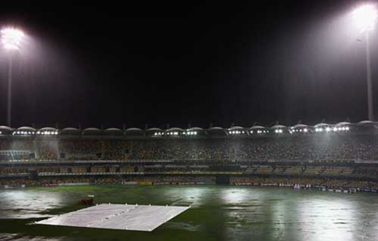 The Gabba looks more like a boating lake than a cricket ground as heavy storms for the abandonment of the opening Twenty20 match, Queensland v Tasmania, Twenty20, Brisbane, January 6, 2006