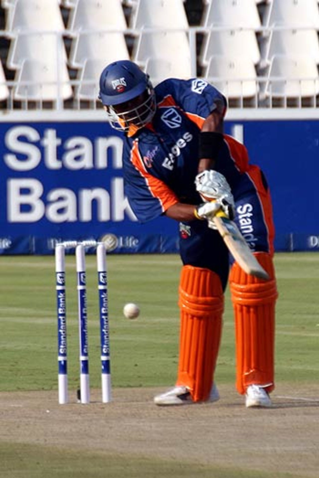 Loots Bosman about to be bowled by Moleon, Standard Bank Cup, Semi-Final