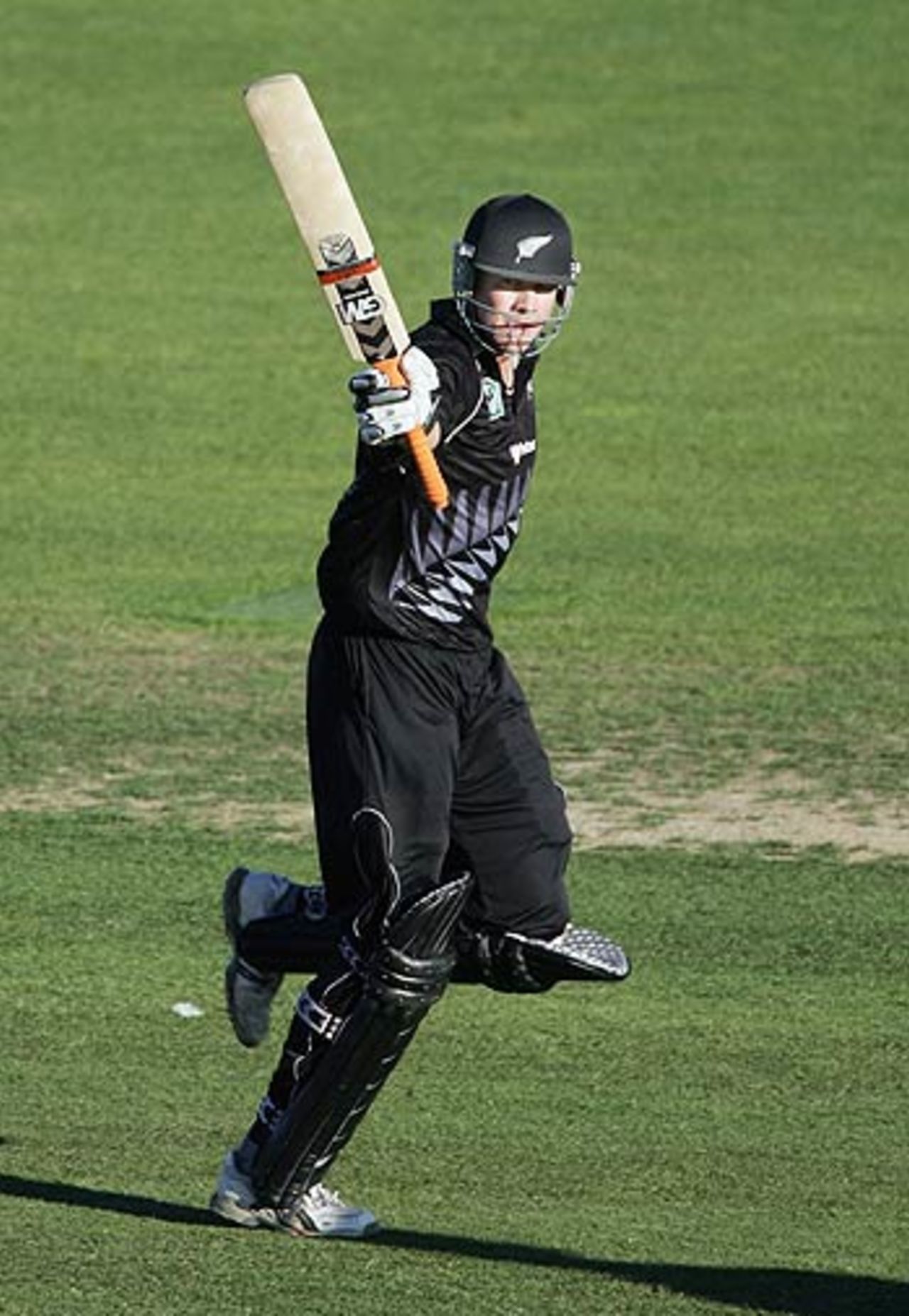 Peter Fulton celebrates his maiden hundred in the final ODI at Napier, New Zealand v Sri Lanka, 5h ODI, Napier, January 8, 2006