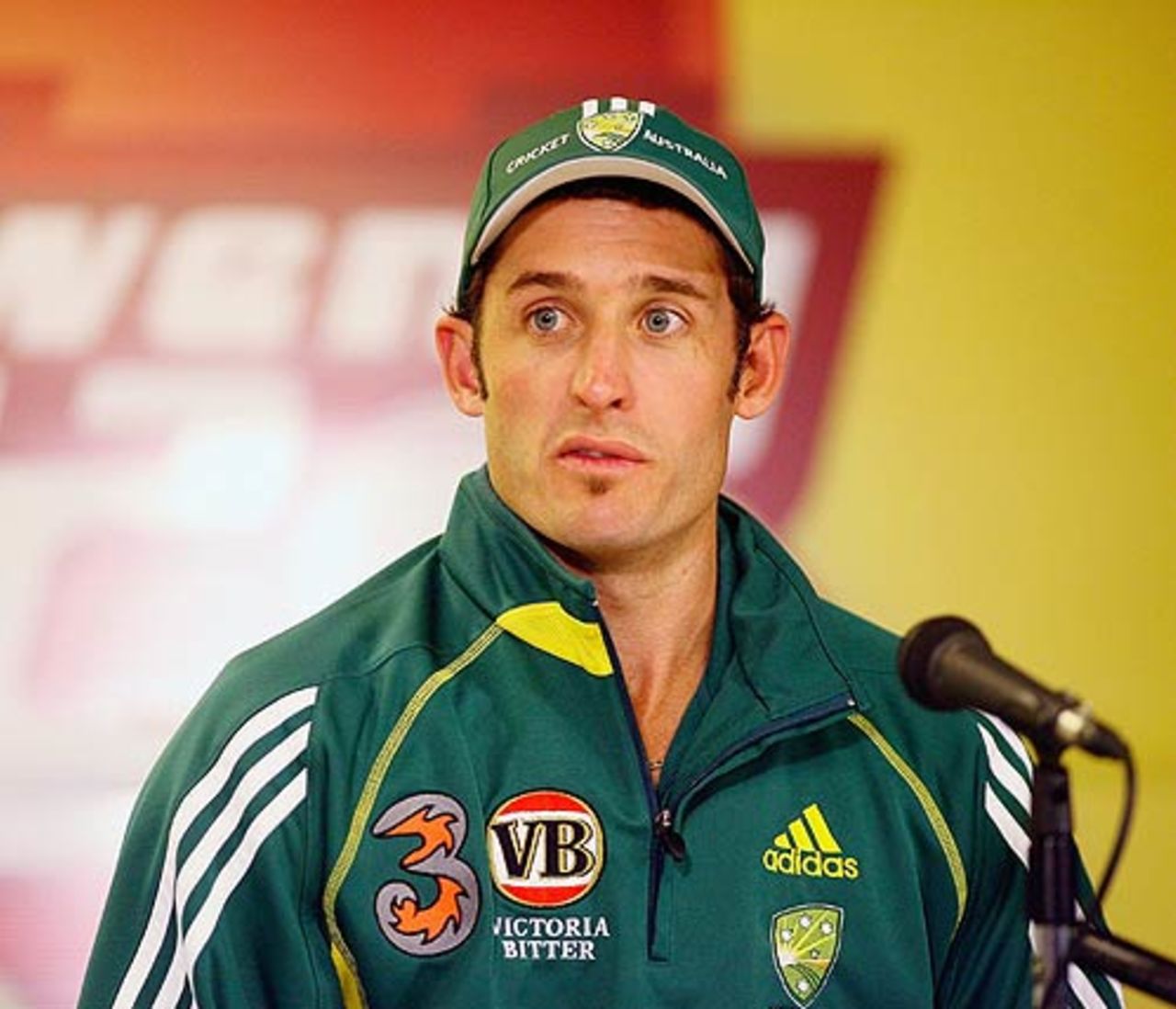 Michael Hussey attends a press conference to promote the inaugral Twenty20 
international between Australia and South Africa, Brisbane, January 8, 2005

