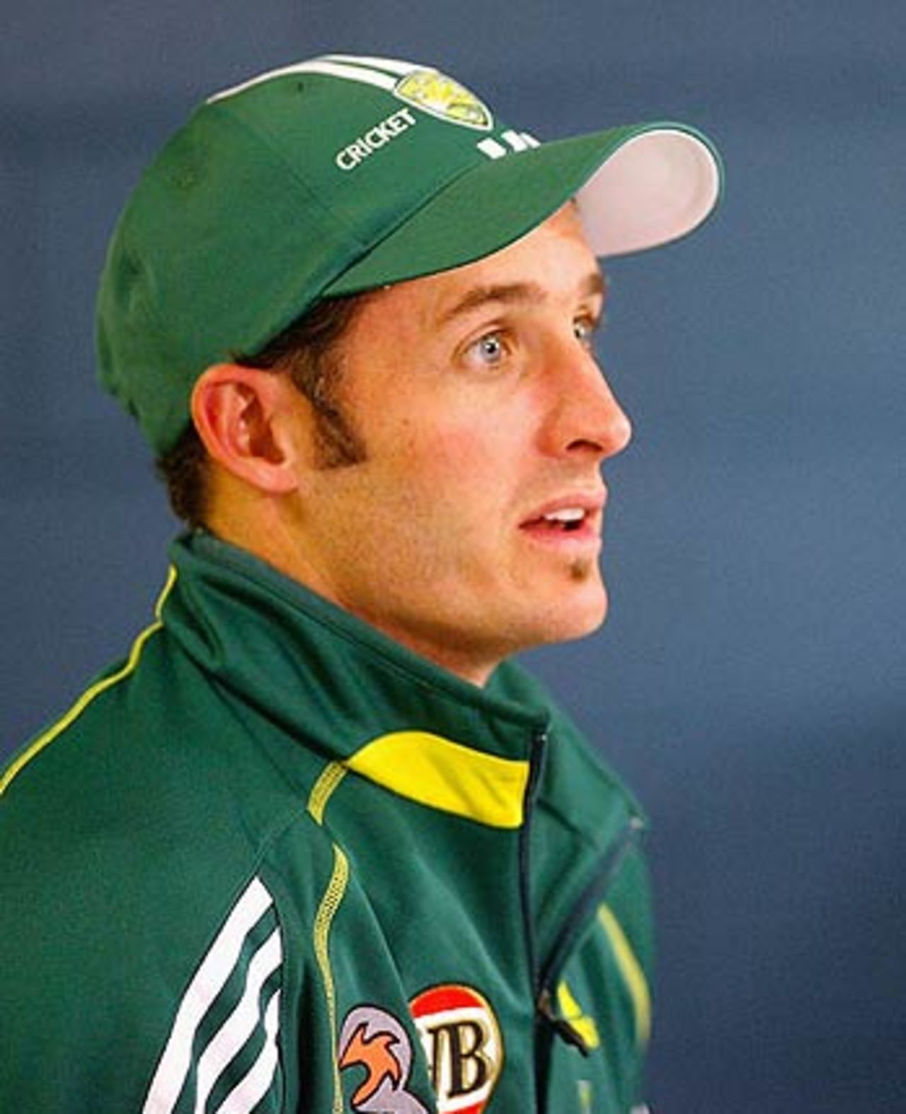 Michael Hussey speaks to the press ahead of the inaugral Twenty20 
international between Australia and South Africa, Brisbane, January 8, 2005

