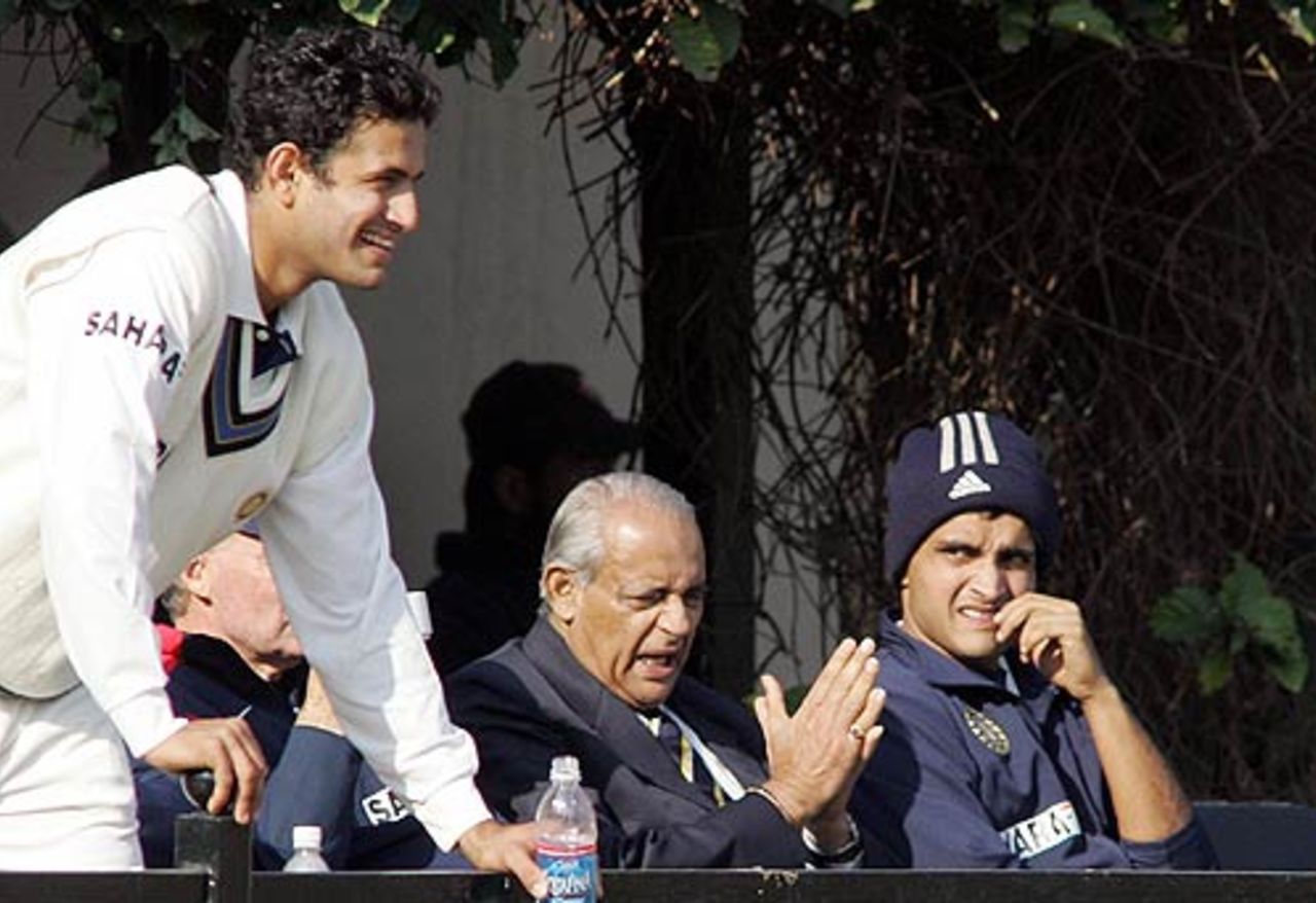Irfan Pathan, Greg Chappell, Raj Singh Dungarpur and Sourav Ganguly take in the proceedings, Pakistan A v Indians, Tour match, Lahore, 2nd day, January 8, 2005