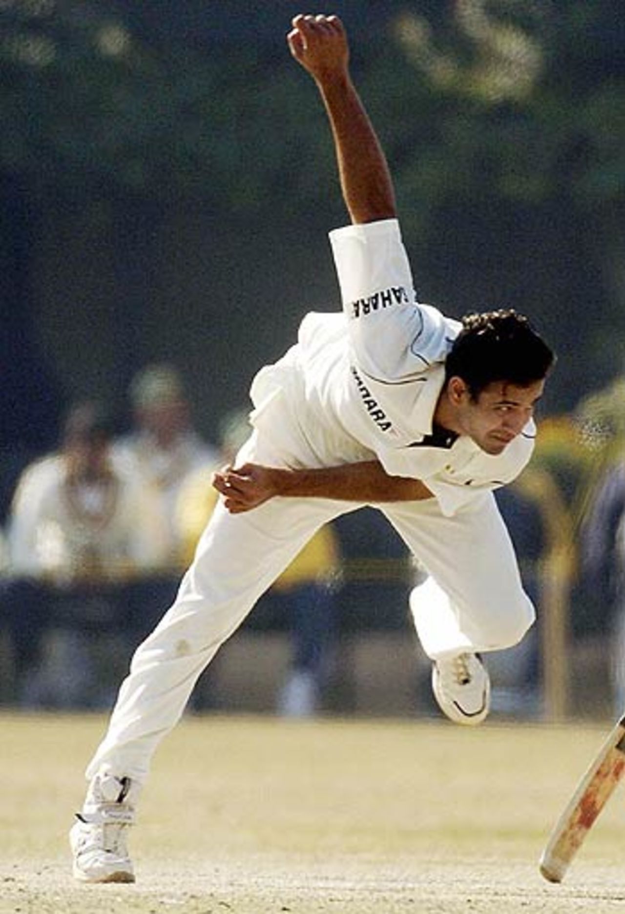 Irfan Pathan bowls against Pakistan A at the Bagh-e-Jinnah, Pakistan A v Indians