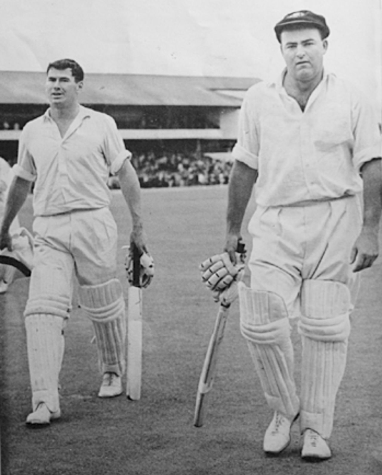 Peter Burge and Neil Hawke return to the pavilion, England v Australia, 3rd Test, Leeds, 1964