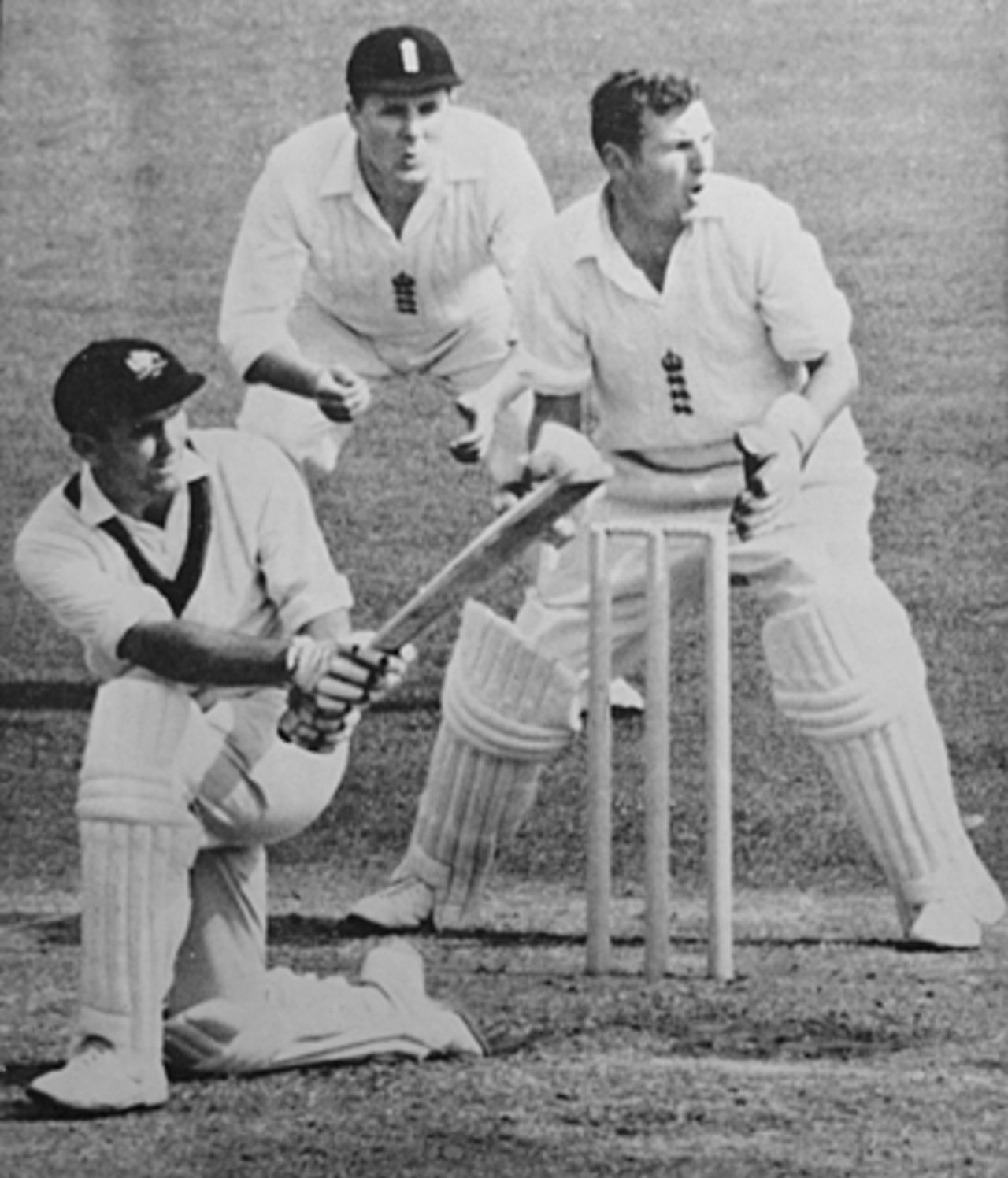 Bobby Simpson sweeps on his way to 311, England v Australia, Old Trafford, 4th Test, 1964