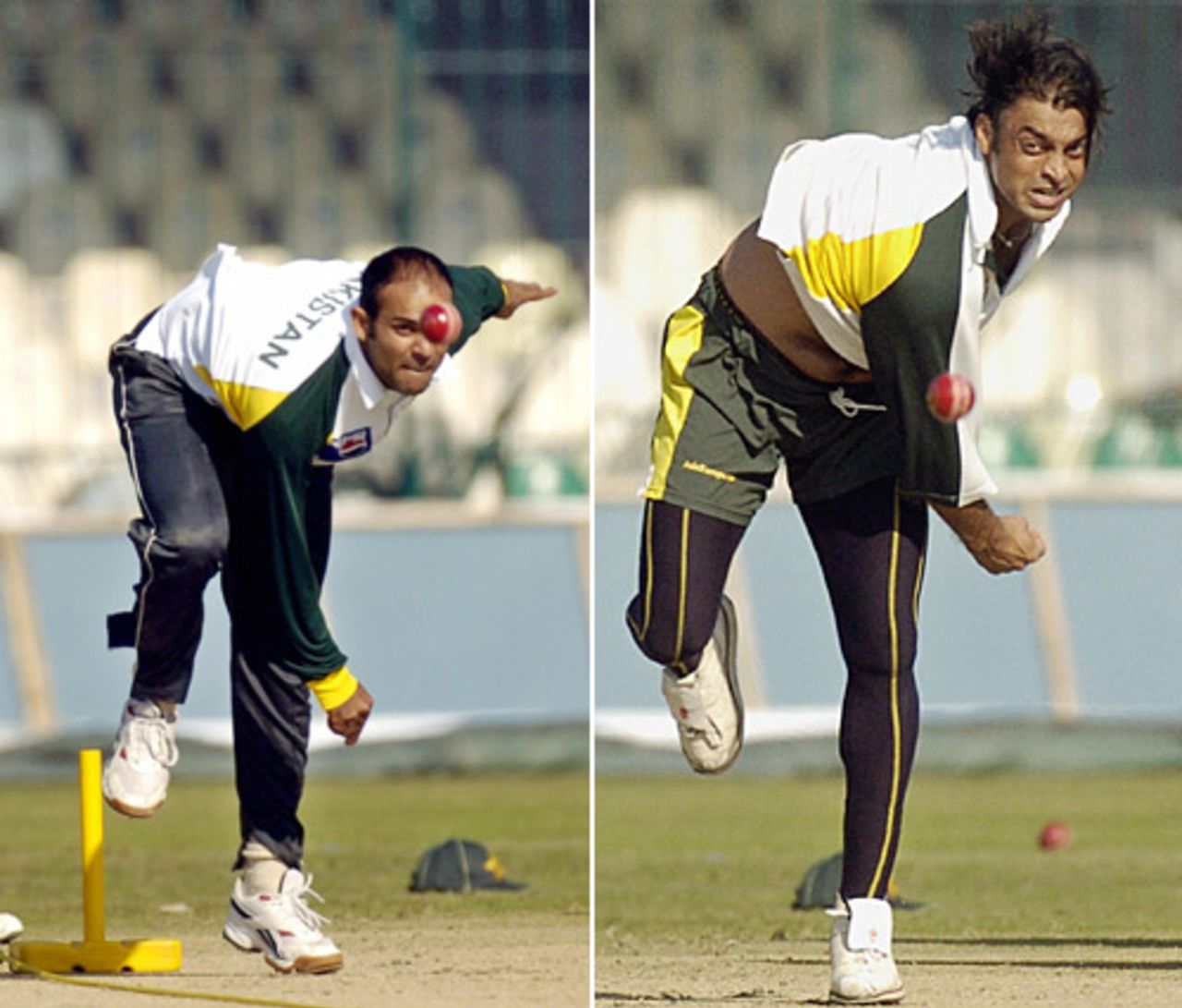Rana Naved-ul-Hasan and Shoaib Akhtar go through their paces during a training session, Lahore, January 12, 2006