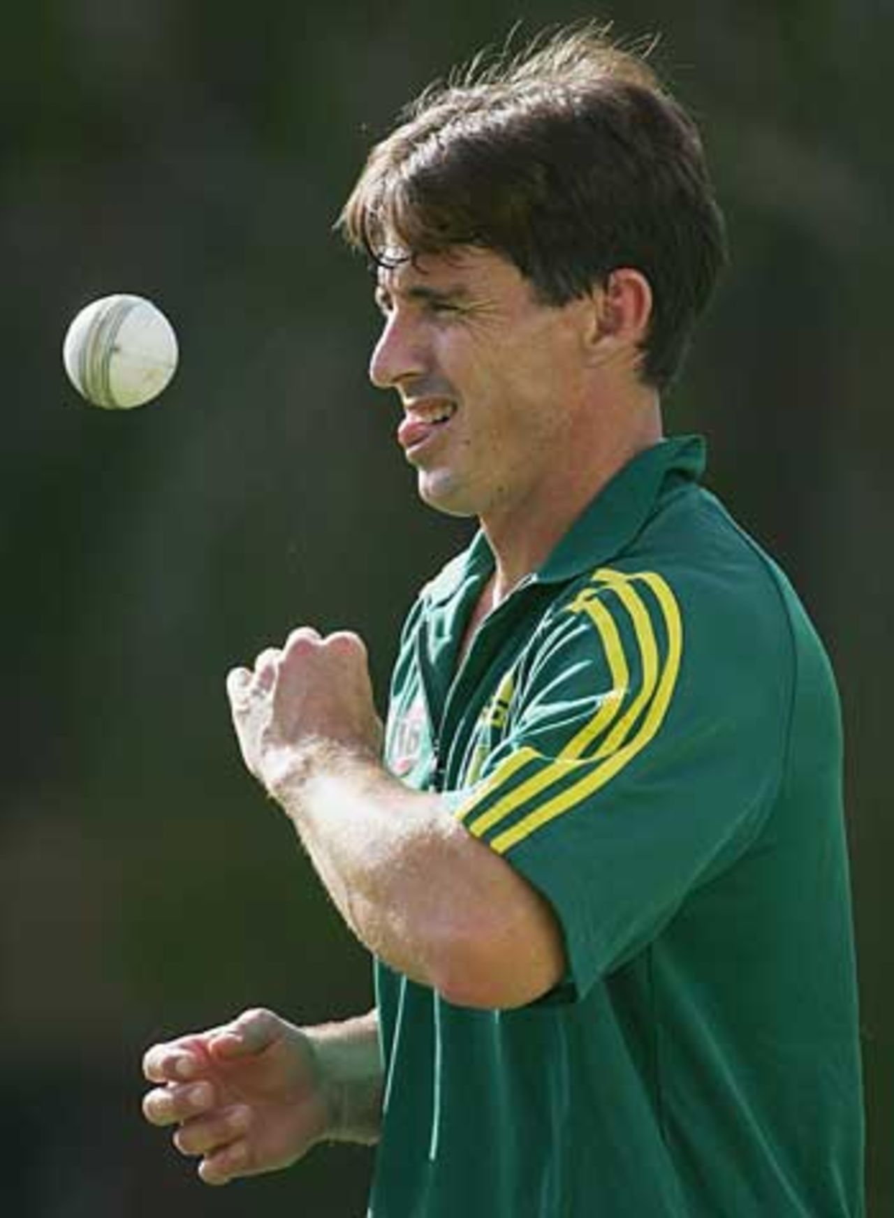 Brad Hogg thinks long and hard about his bowling during the Australian training session, Brisbane, January 14, 2006