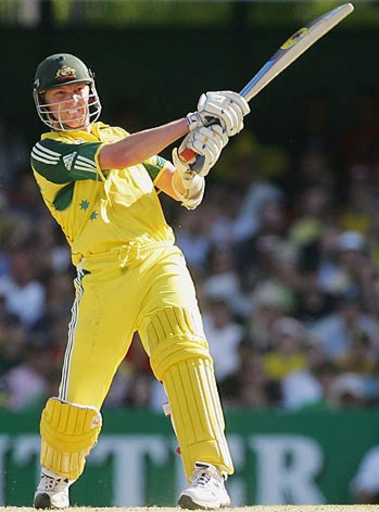 Brett Lee hammers one of his three sixes, Australia v South Africa, VB Series, Brisbane, January 15, 2006