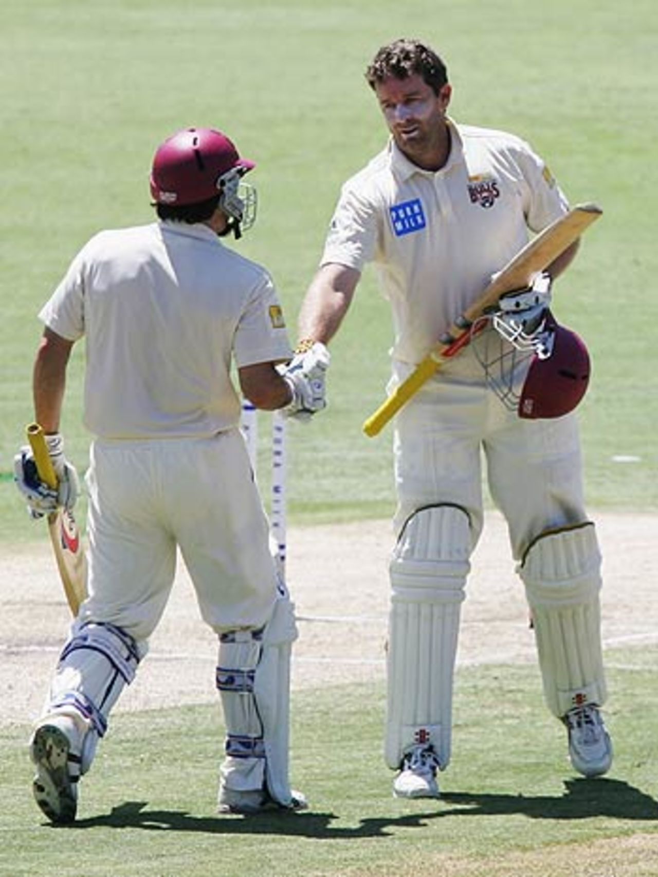 Brendan Nash congratulates Martin Love on his century, Western Australia v Queensland, Perth, January 16, 2006