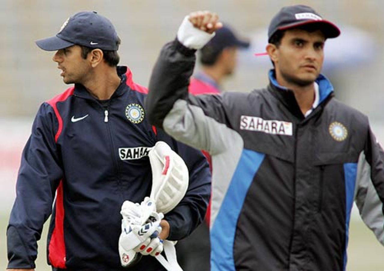 Rahul Dravid and Sourav Ganguly return from a practice session, India in Pakistan, 1st Test, Lahore, January 16, 2006