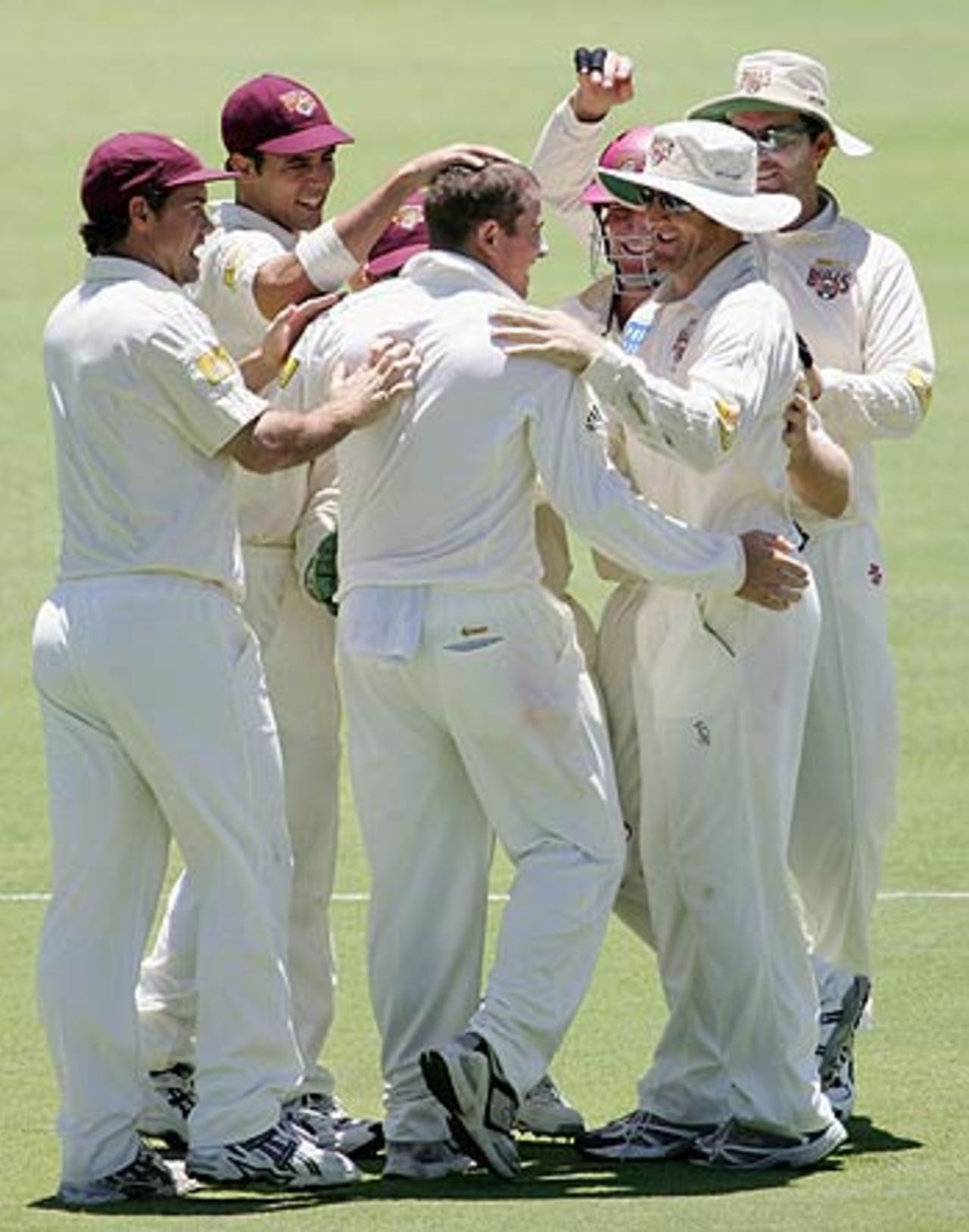 Daniel Doran is congratulated after taking the wicket of Clint Heron, Western Australia v Queensland, Pura Cup, Perth, January 17, 2006