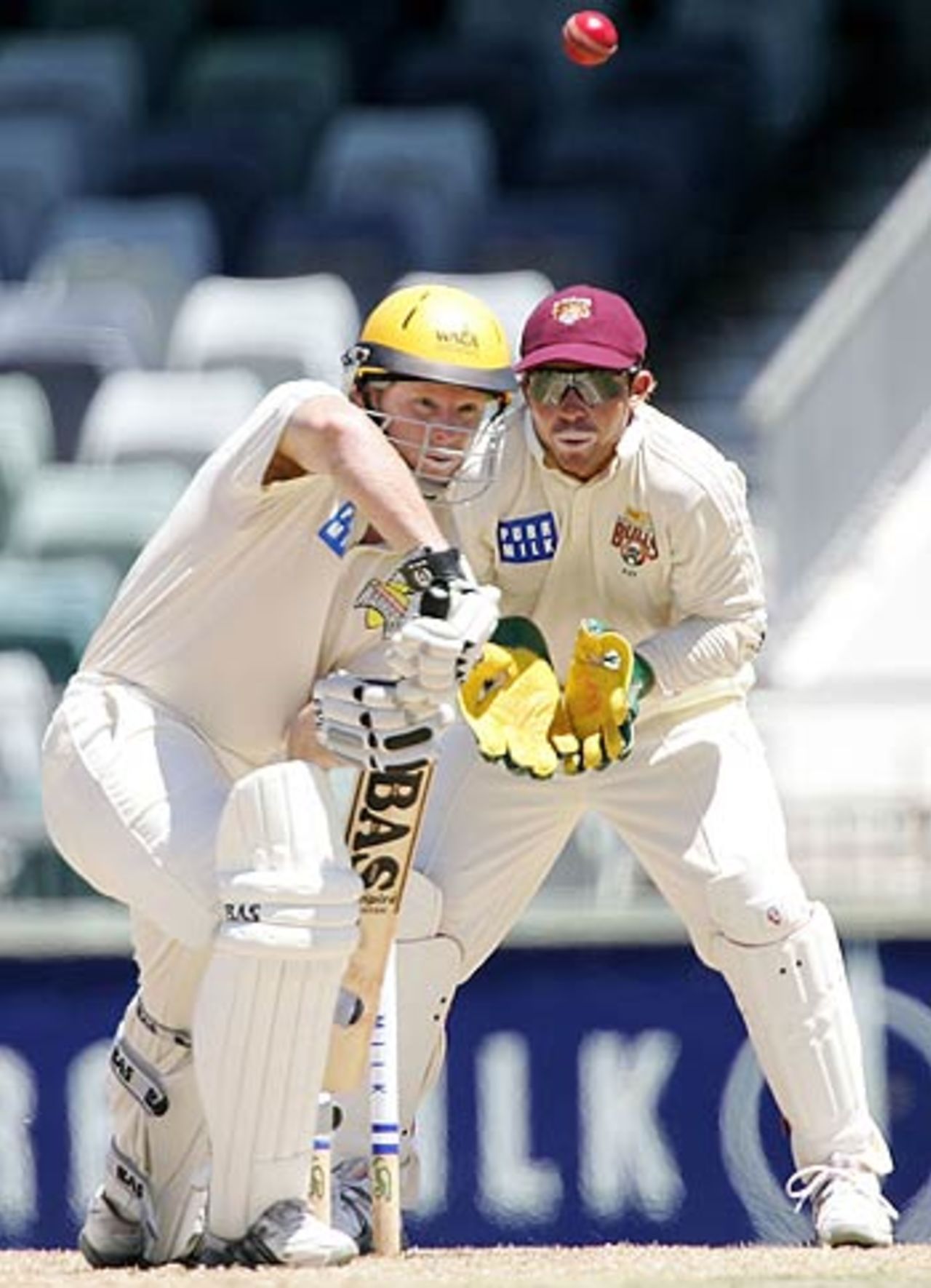 Chris Rogers defends to the off, Western Australia v Queensland, Pura Cup, Perth, January 17, 2006