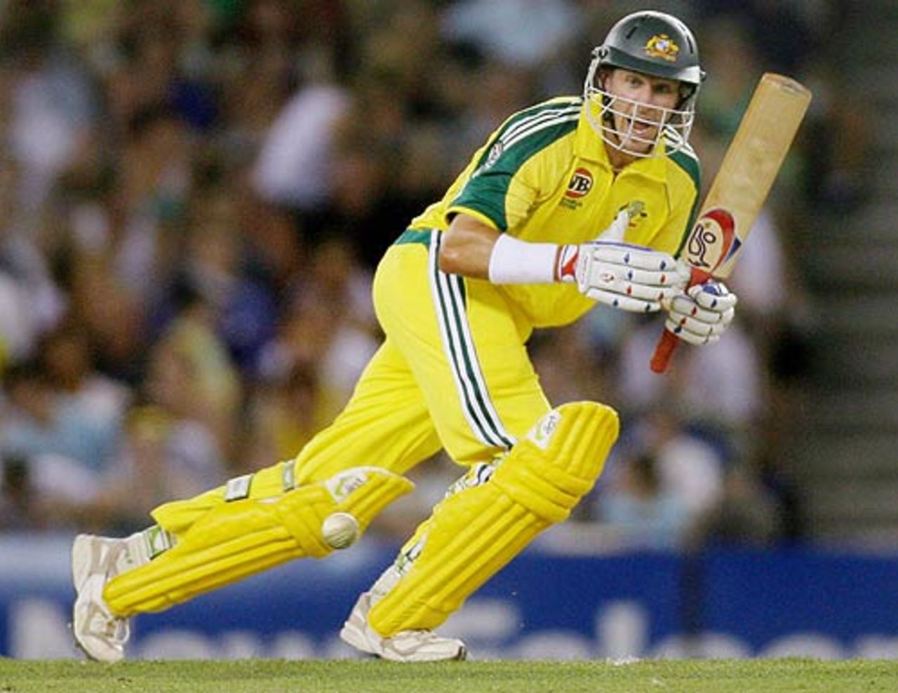 Michael Hussey plays one down the on side, Australia v South Africa, VB Series, Telstra Dome, Melbourne, January 20, 2006