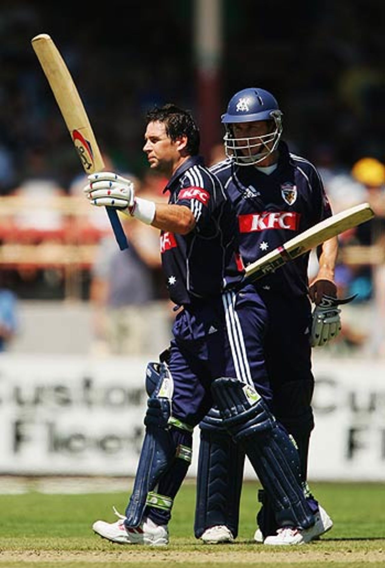 Brad Hodge raises his bat on completion of a thrilling hundred, New South Wales v Victoria, Twenty20 Final, Sydney, January 21, 2006