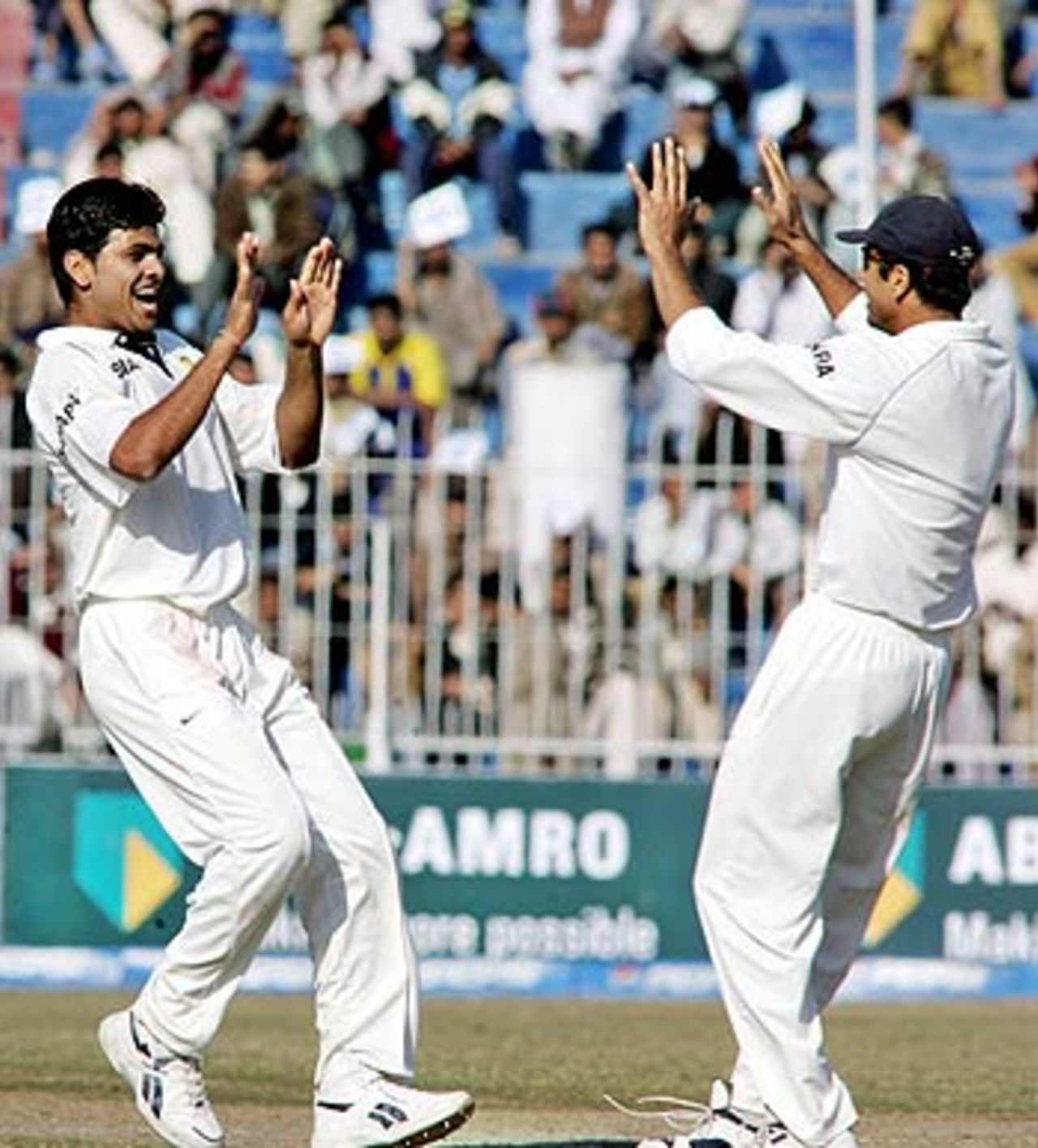 Rudra Pratap Singh celebrates after dismissing Younis Khan, Pakistan v India, 2nd Test, Faisalabad, 1st day, January 21, 2006