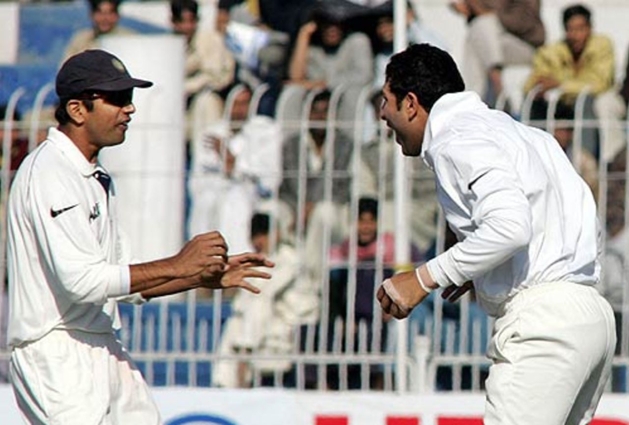 Yuvraj Singh can't contain himself after pulling off a stunning catch, Pakistan v India, 2nd Test, Faisalabad, 1st day, January 21, 2006