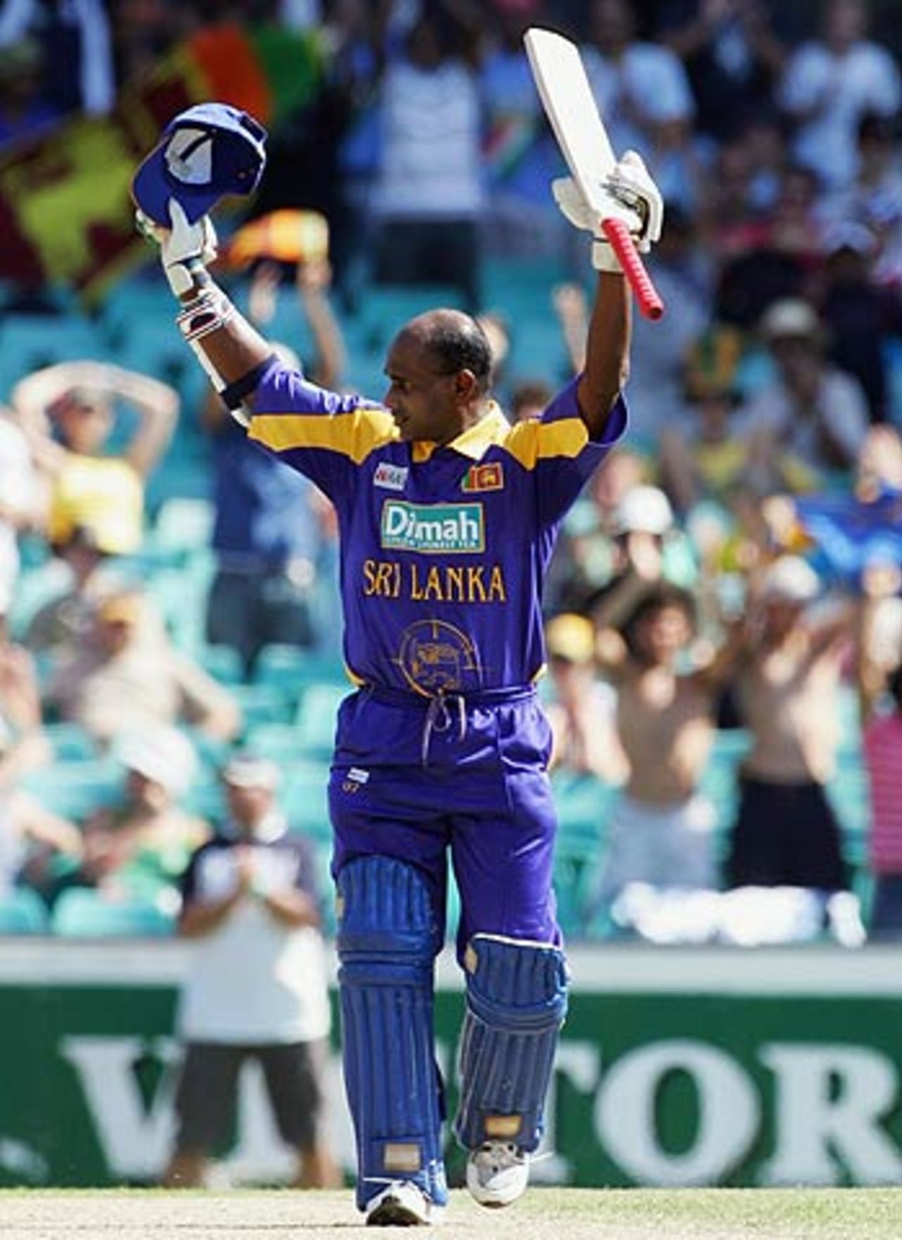 Sanath Jayasuriya celebrates his century, Australia v Sri Lanka, VB Series, Sydney, January 22, 2006