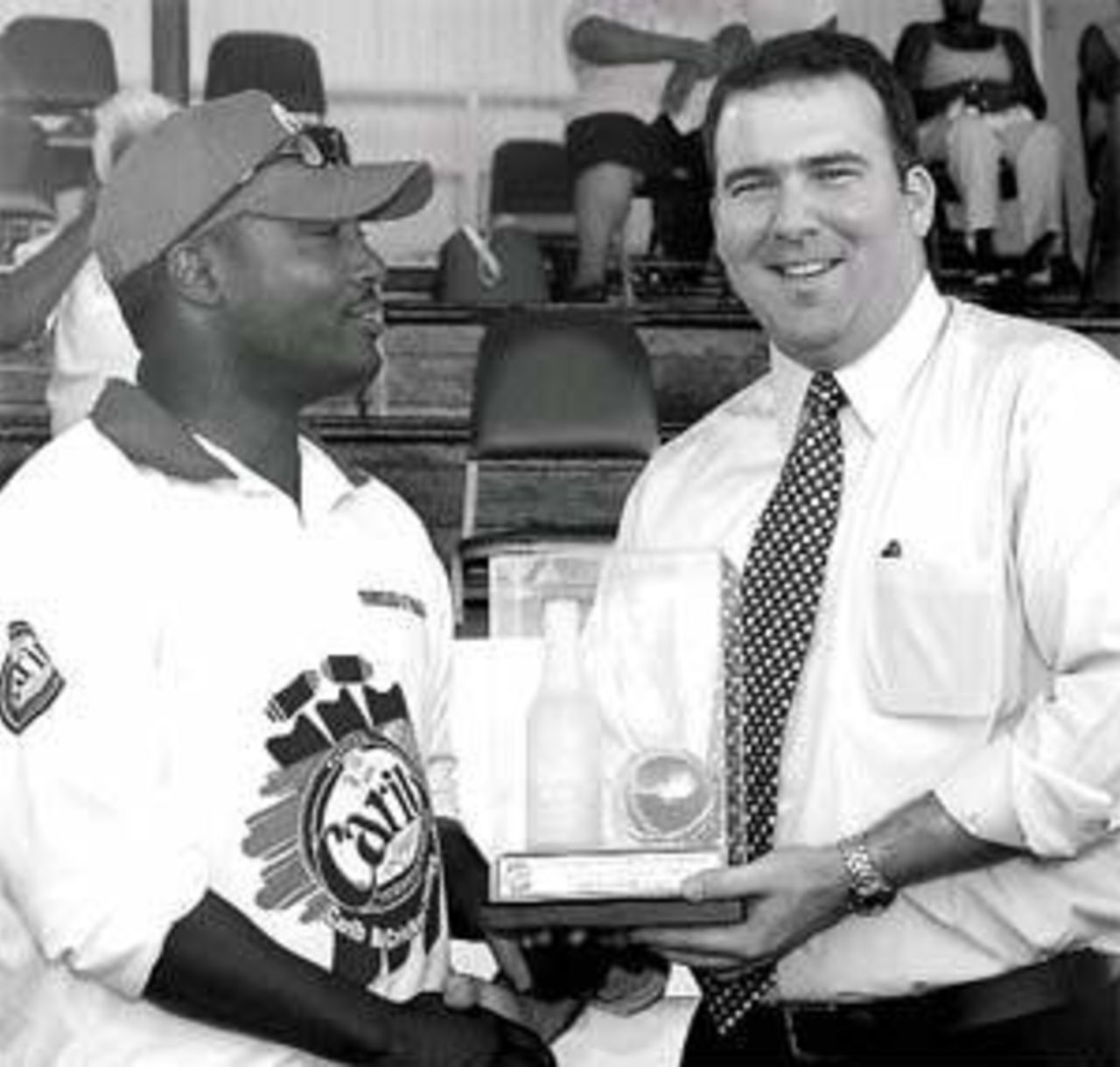 Brian Lara receives the Man-of-the-Match award, Trinidad & Tobago v Guyana, Carib Beer Series, Guaracara Park, January 23, 2006