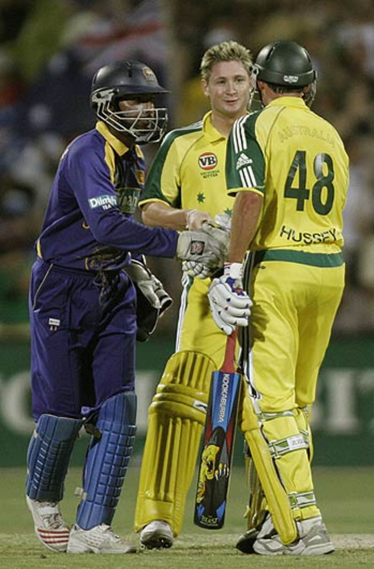 Handshakes all around following Australia's five-wicket win, Australia v Sri Lanka, 7th match, VB Series, Adelaide, January 26, 2006