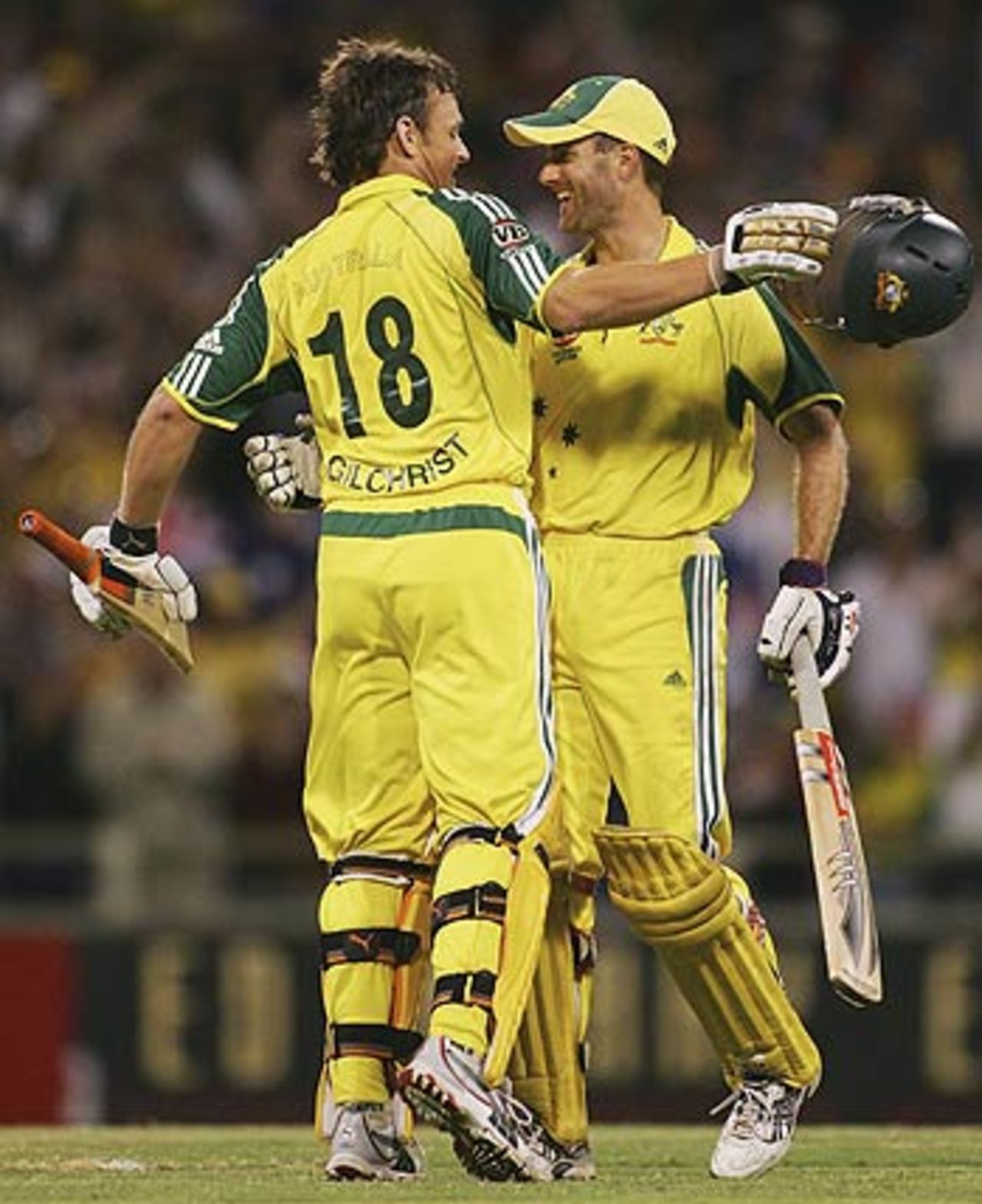 Simon Katich congratulates Adam Gilchrist on his 13th ODI hundred, Australia v Sri Lanka, 8th Match, VB Series, Perth, January 29, 2006