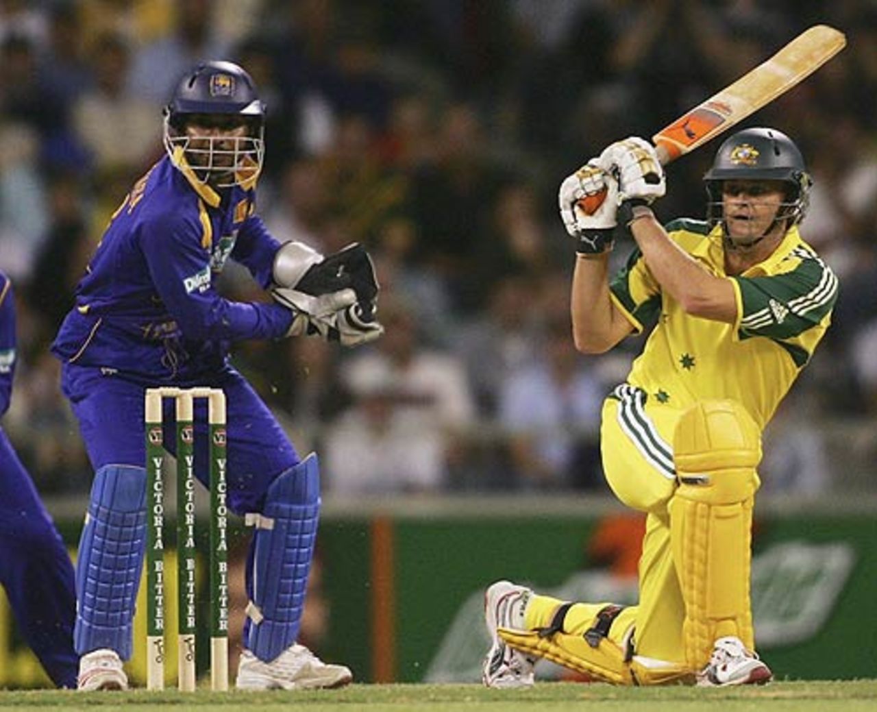Adam Gilchrist's 116 helped Australia to a six-wicket victory, Australia v Sri Lanka, 8th Match, VB Series, Perth, January 29, 2006