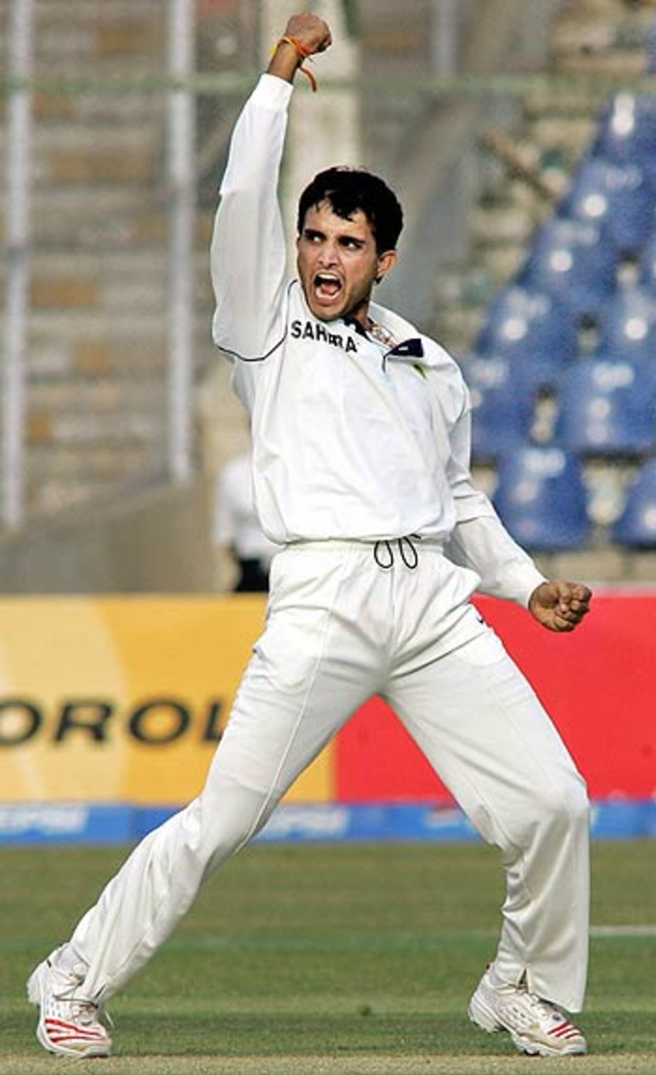 Sourav Ganguly is thrilled after breaking Pakistan's opening partnership, Pakistan v India, 3rd Test, 2nd day, Karachi, January 30 2006