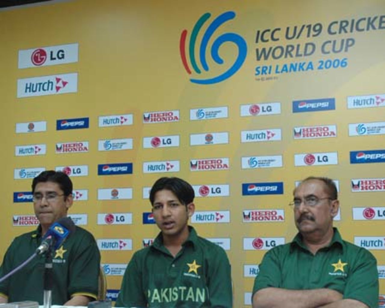 Pakistan (left to right) Mansoor Rana (coach), Safaraz Ahmed (captain) and Aftab Baluch (team manager)