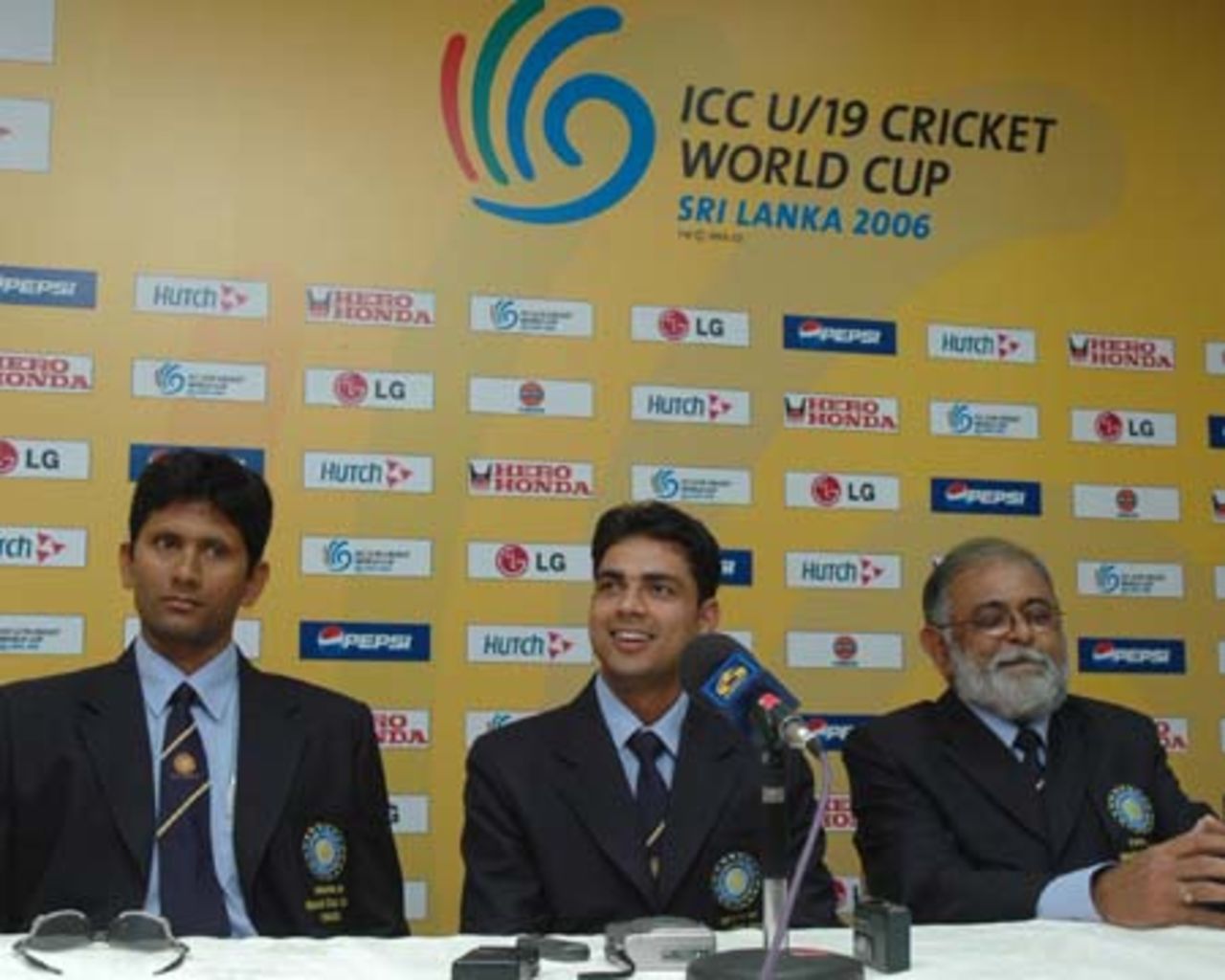 India (left to right) Venkatesh Prasad (coach), Ravikant Shukla (captain) and Dr G Natarajan (team manager)