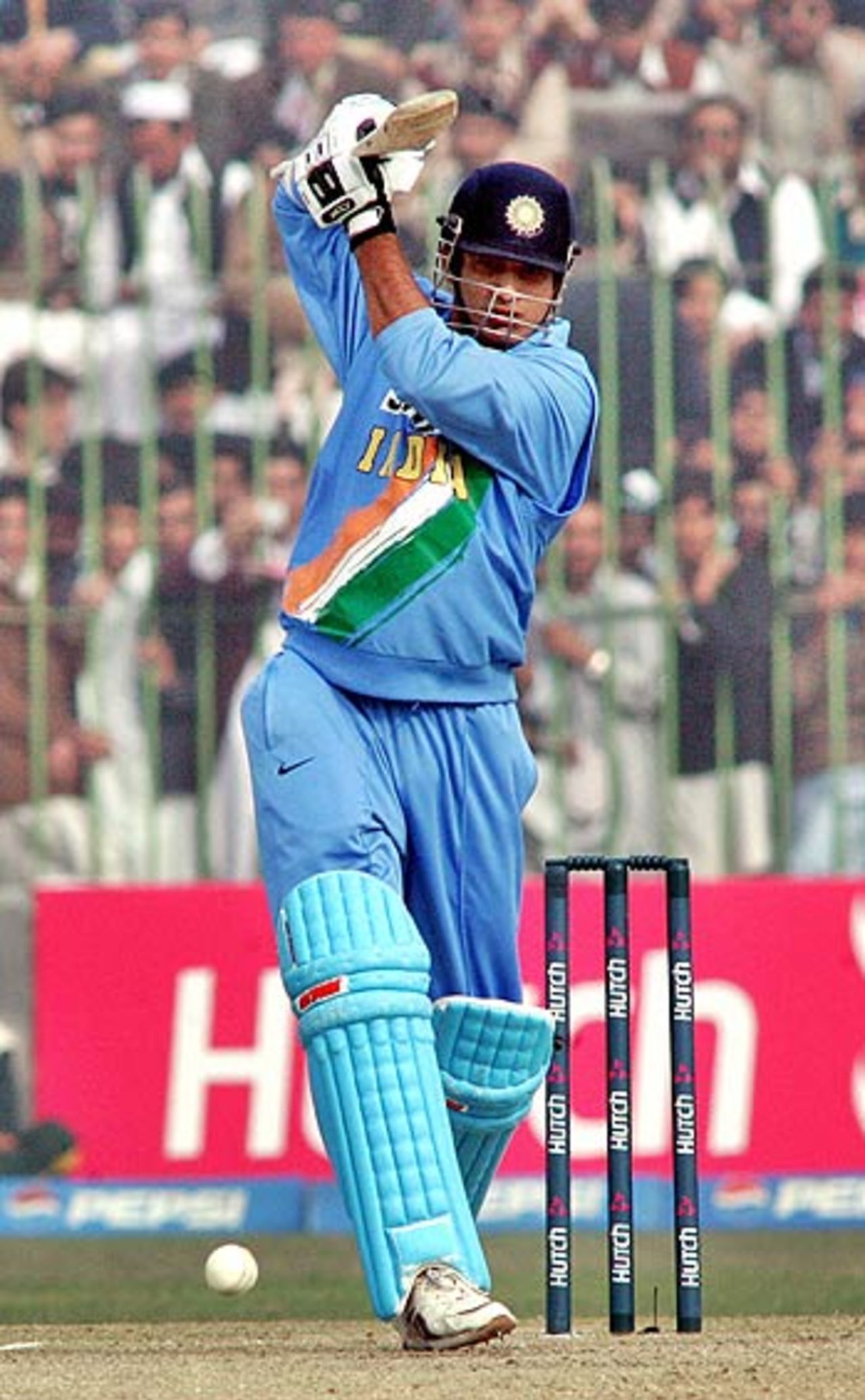 Irfan Pathan thumps one down the ground, Pakistan v India, 1st ODI, Peshawar, February 6, 2006