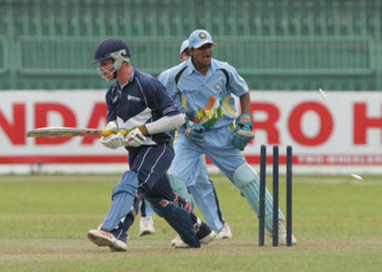Indias Pinal Shah stumps Scotlands Scott MacLennan, ICC U/19 Cricket World Cup, Colombo, 8 February