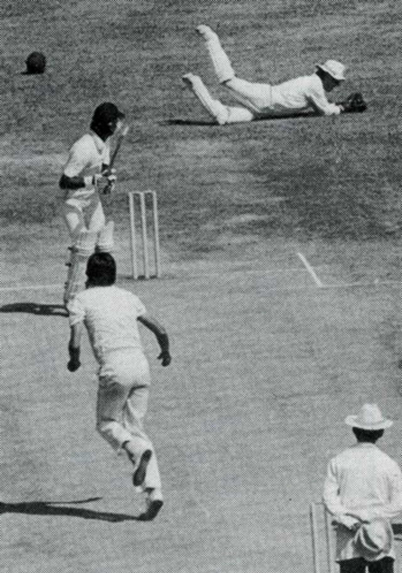Paul Downton dives to catch Dilip Vangsarkar off Neil Foster, India v England. 4th Test, Madras, January 17, 1984