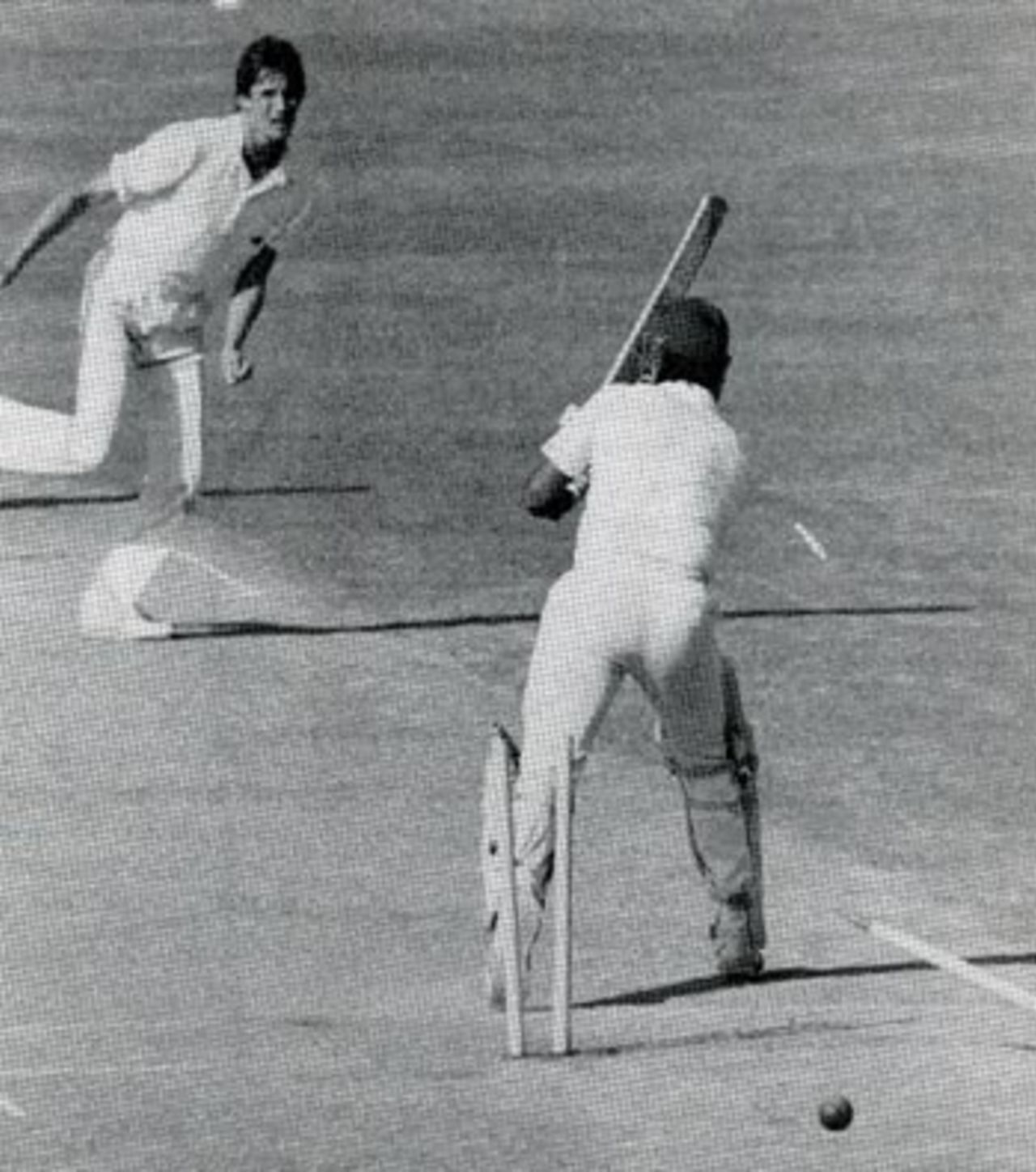 Neil Foster bowls Shivlal Yadav for 11, India v England. 4th Test, Madras, January 13, 1984